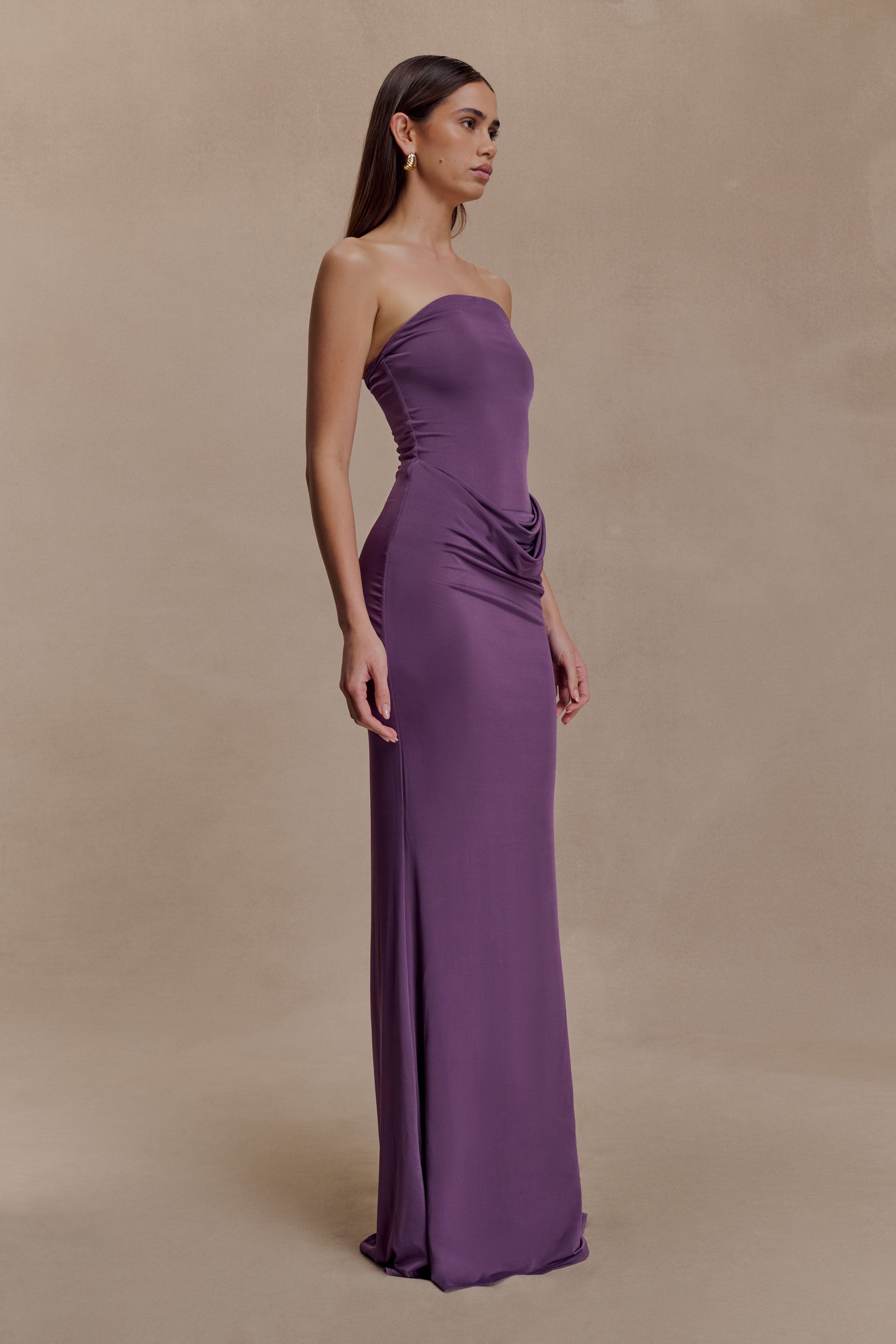 Madison Slinky Strapless Maxi Dress in Chocolate Chocolate 10