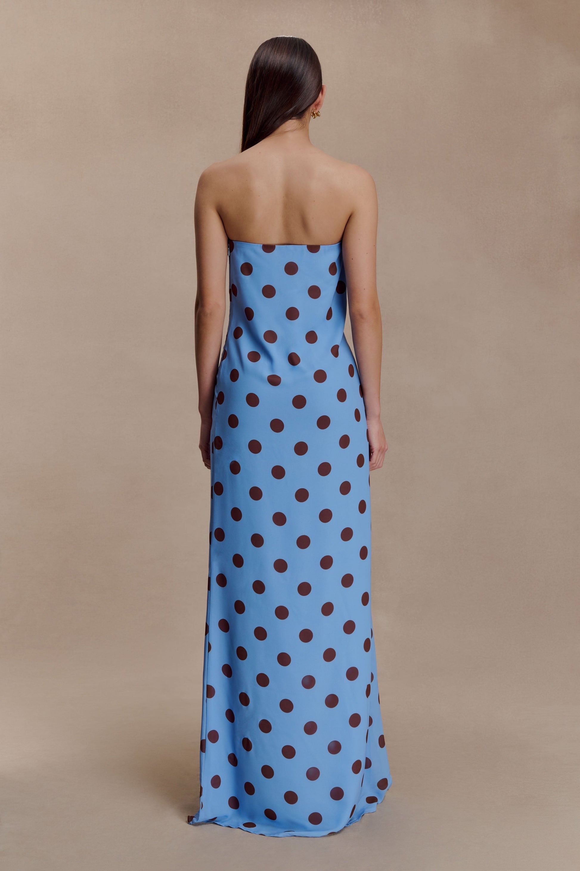 Amaya Strapless Chiffon Maxi Dress Blue Polka Dot 2