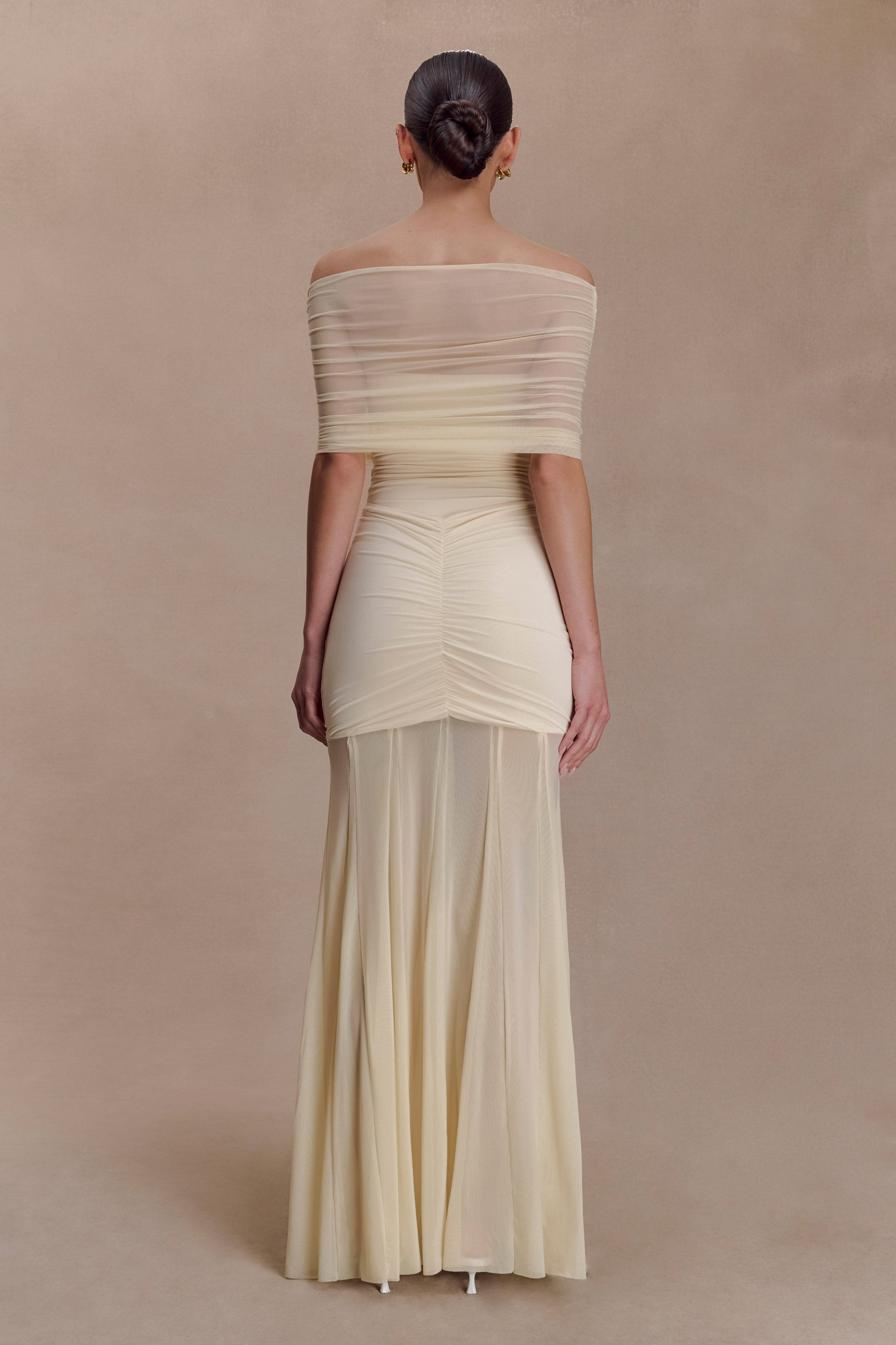 Caspian Slinky Mesh Off-Shoulder Maxi Dress in Pale Blue Pale Blue 28
