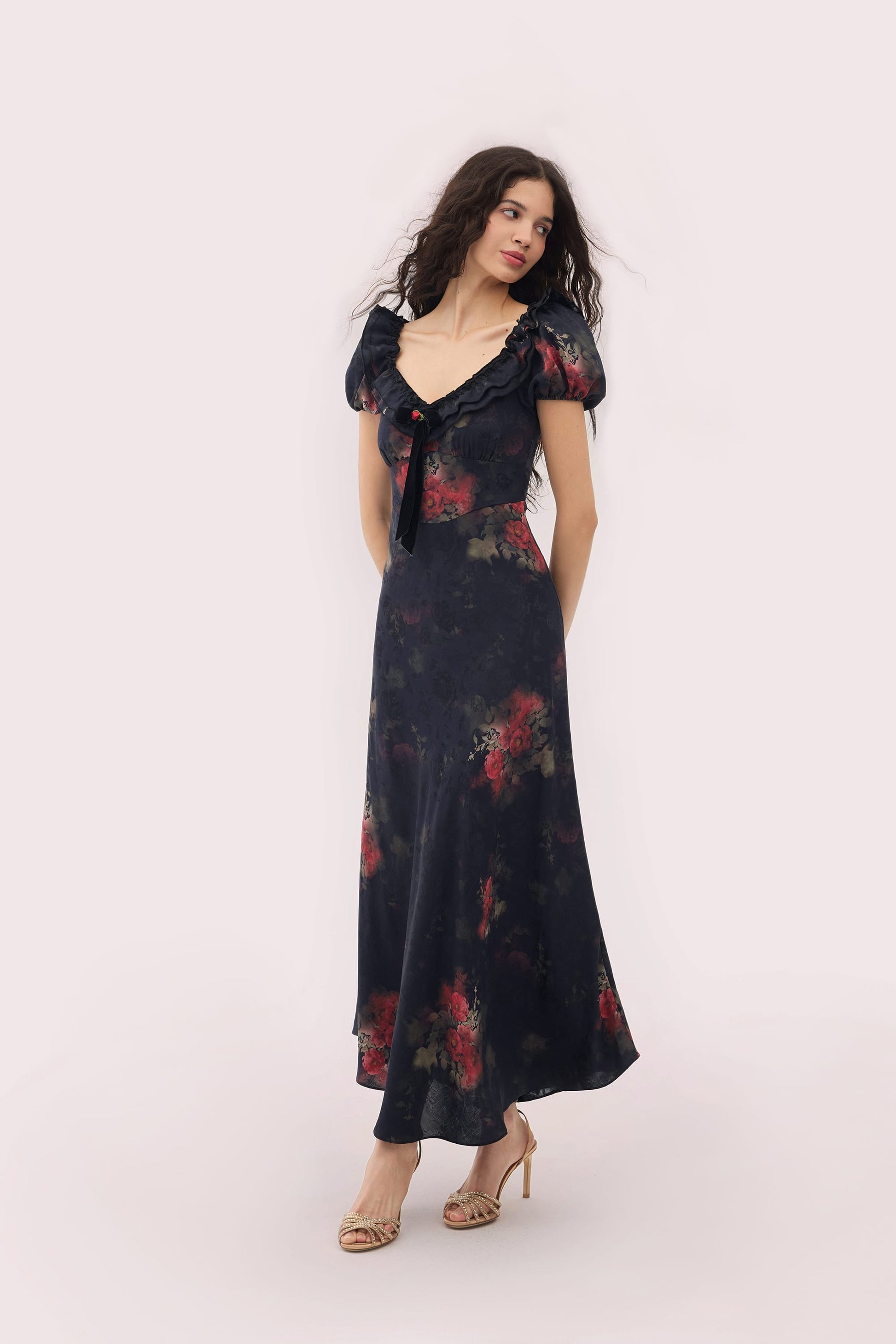 Catherine Jacquard Satin Maxi Dress Black 8