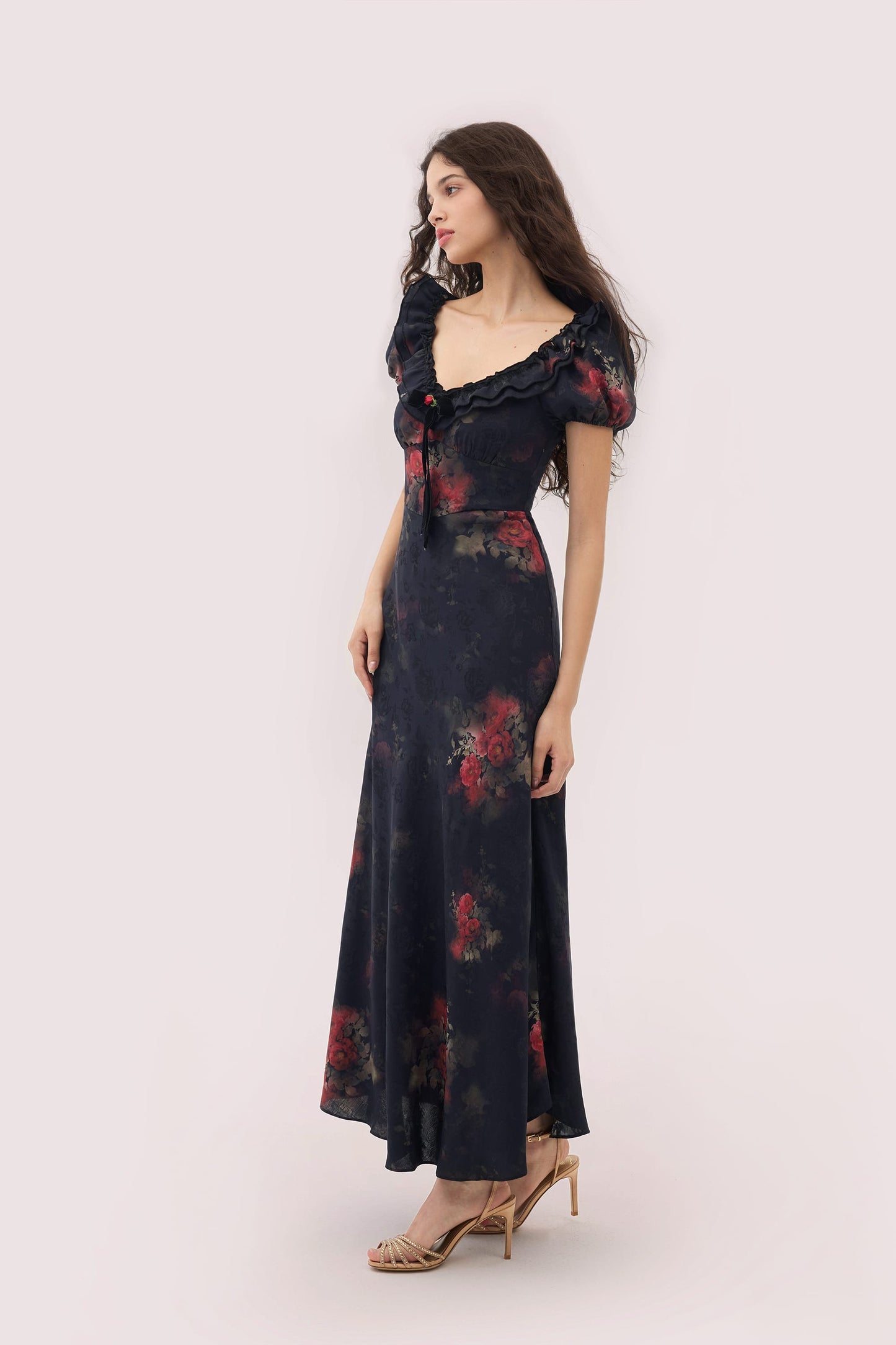 Catherine Jacquard Satin Maxi Dress Black 9