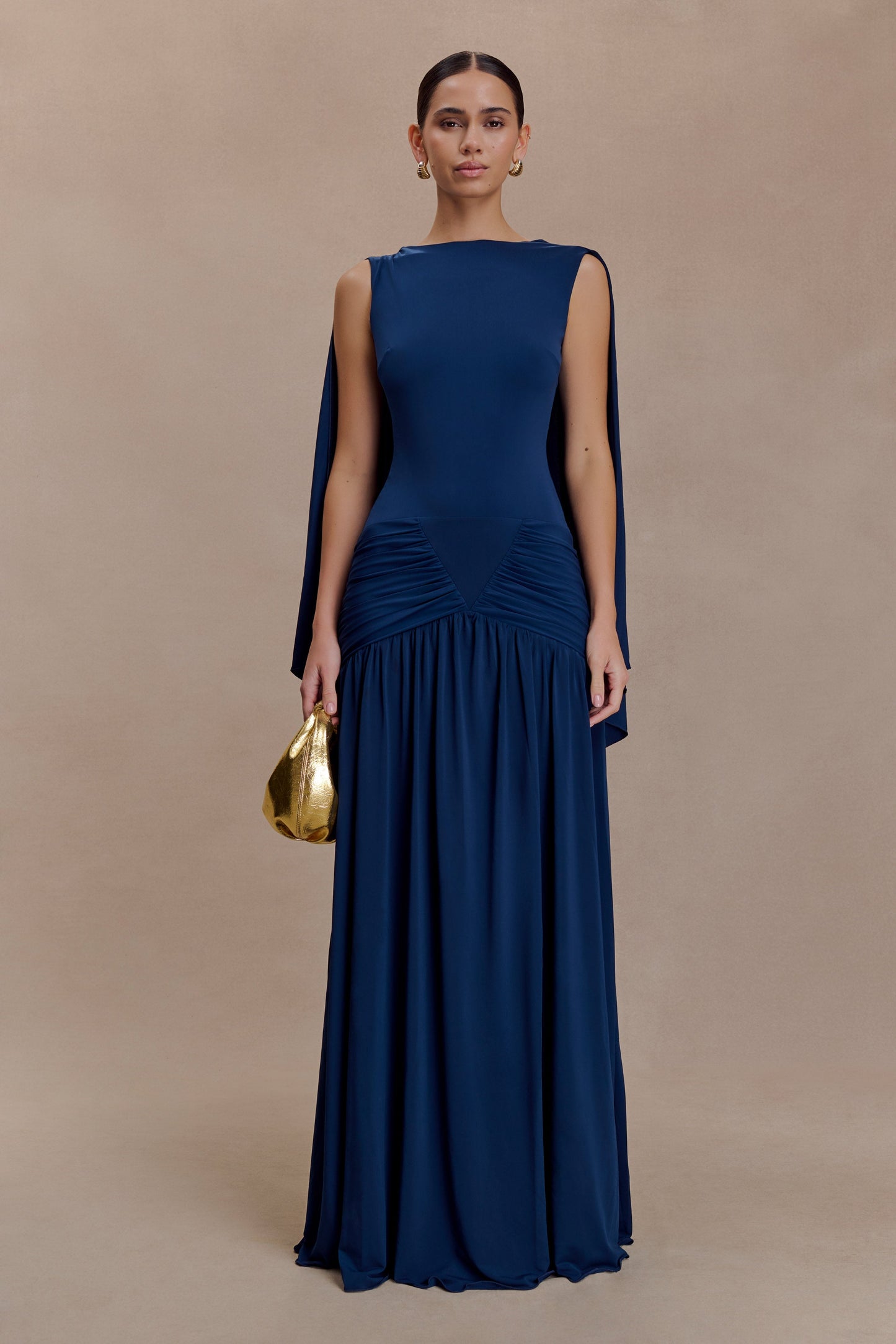Emory Jersey Cape Maxi Dress in Navy Navy 1