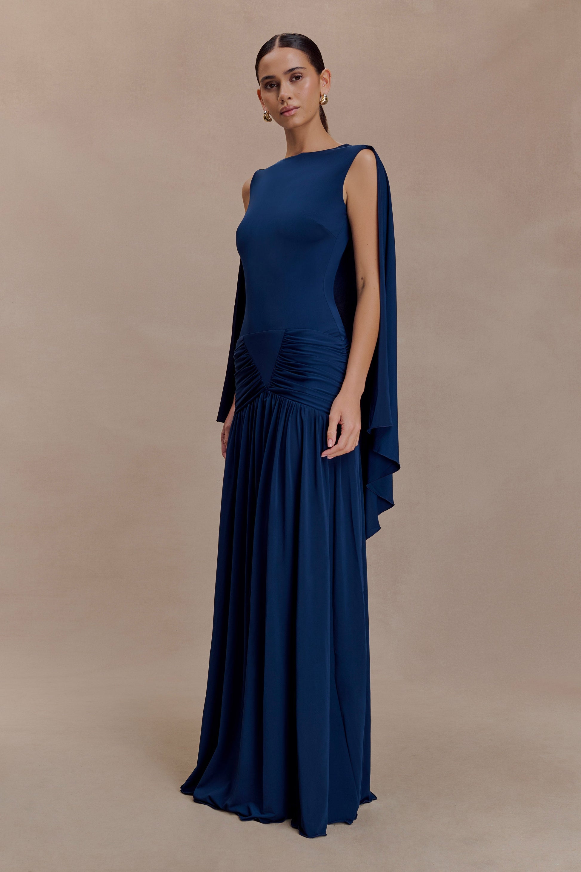 Emory Jersey Cape Maxi Dress in Navy Navy 4