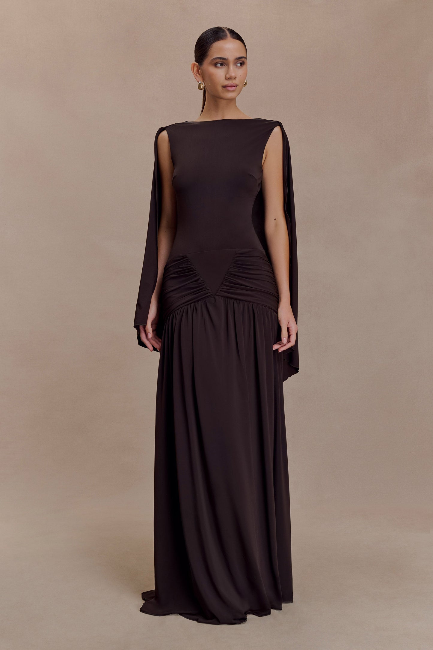 Emory Jersey Cape Maxi Dress in Navy Chocolate 5