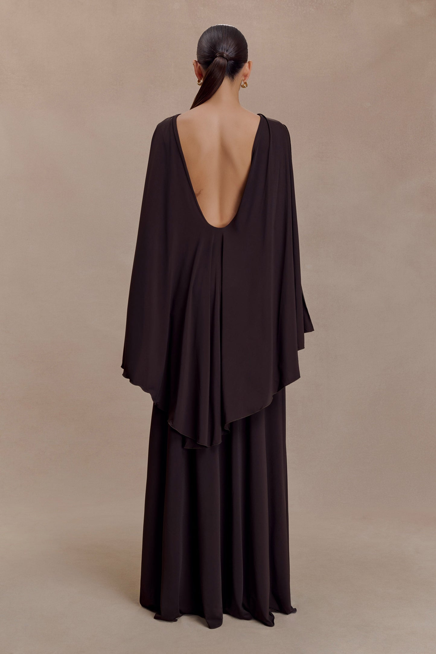 Emory Jersey Cape Maxi Dress in Navy Chocolate 2