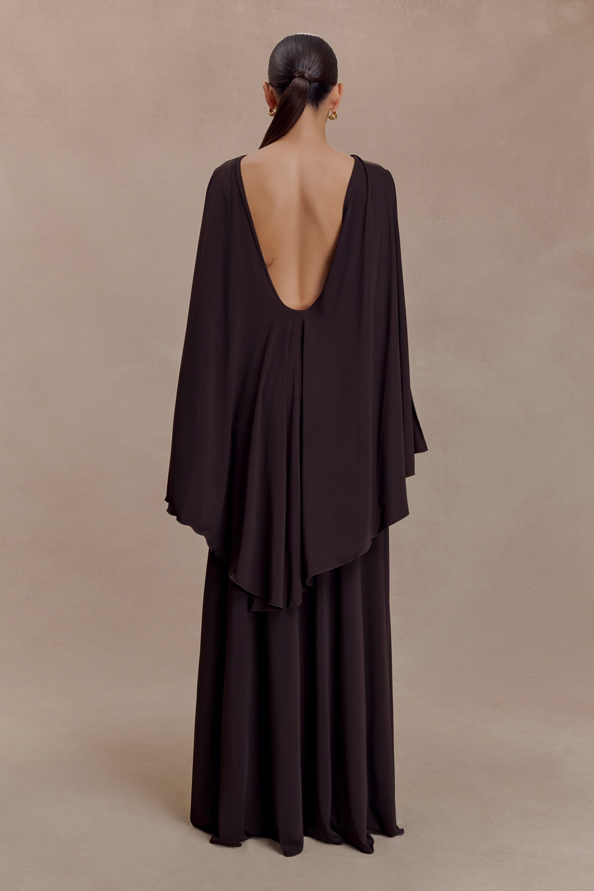 Emory Jersey Cape Maxi Dress in Navy Chocolate 2