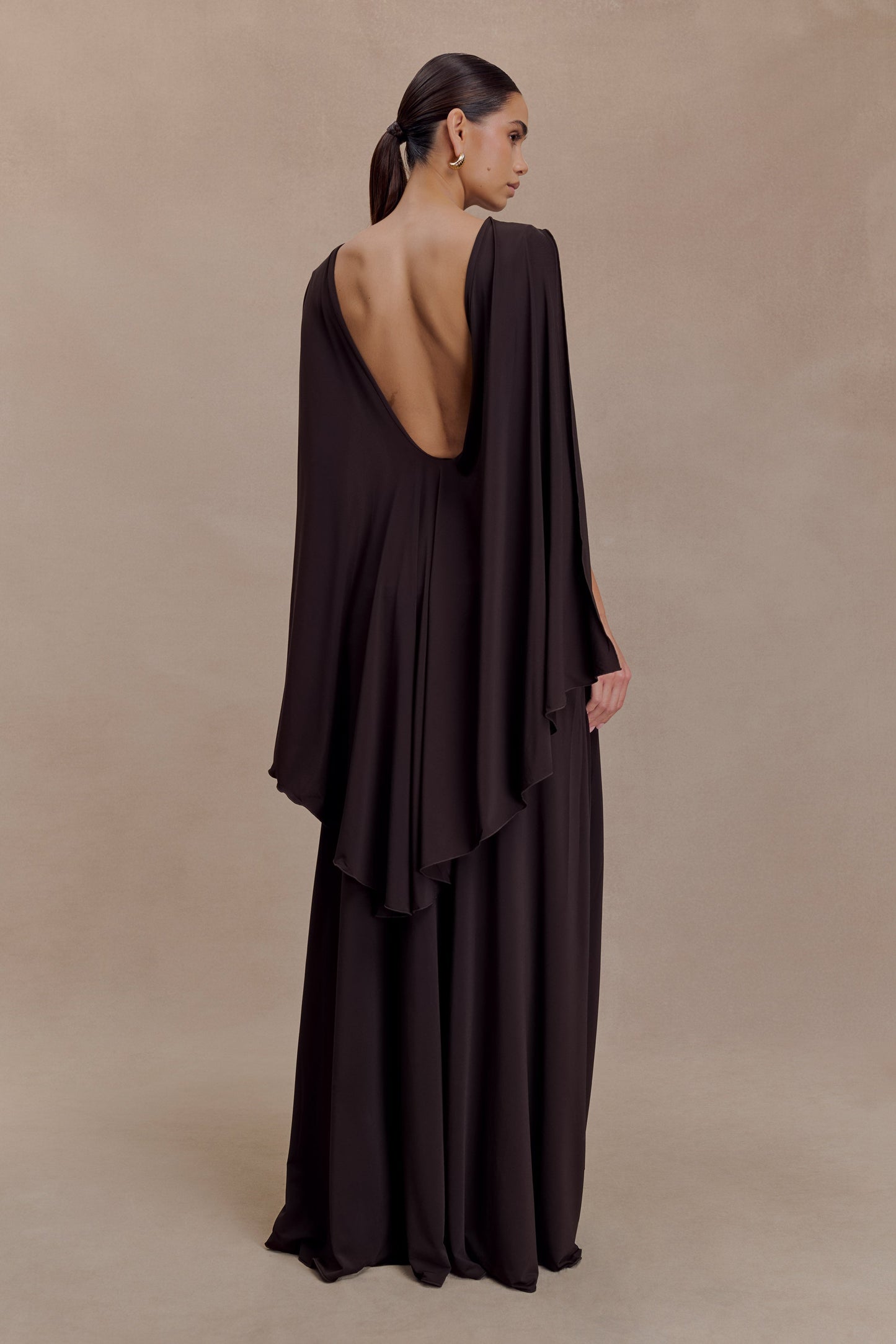 Emory Jersey Cape Maxi Dress in Navy Chocolate 3