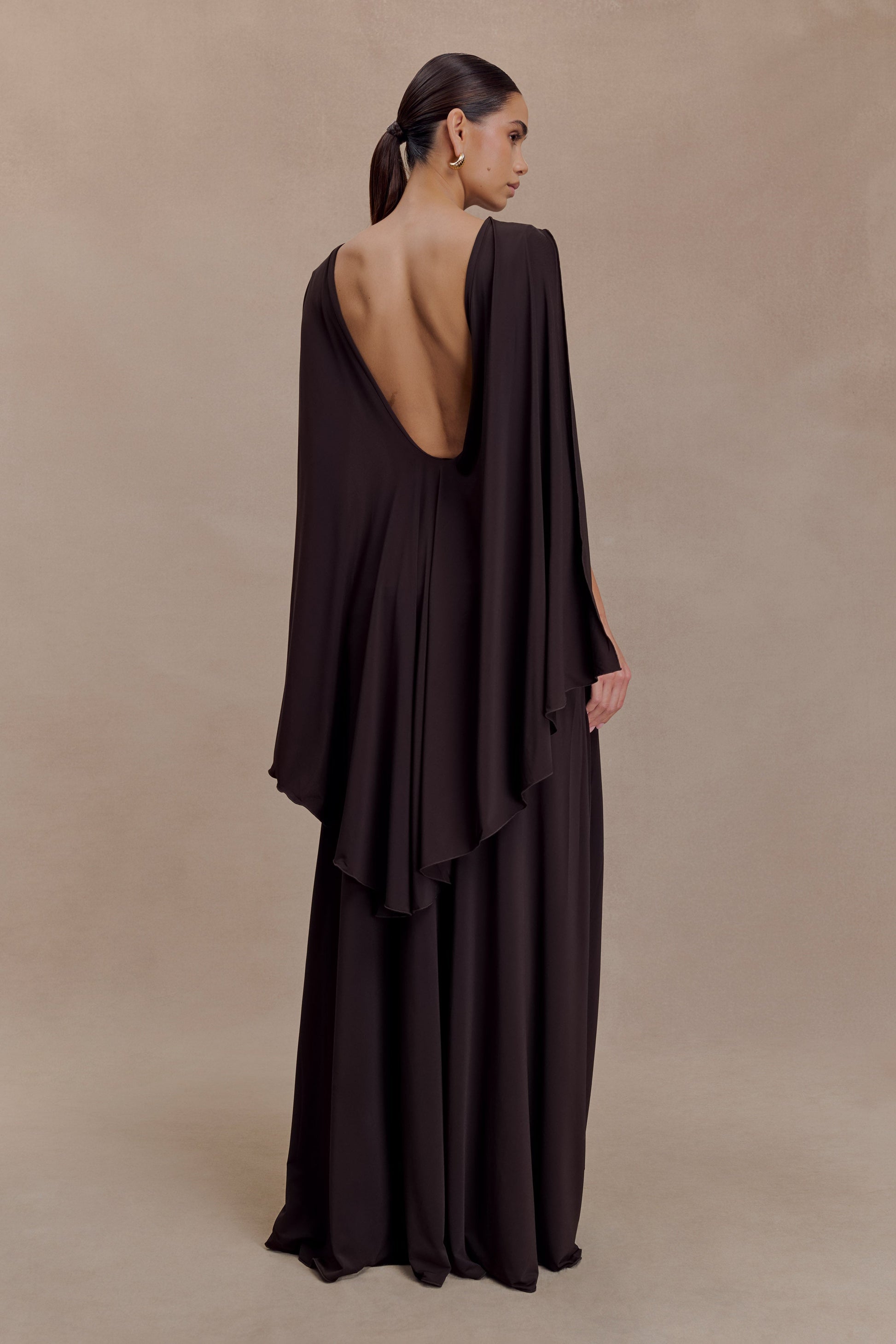 Emory Jersey Cape Maxi Dress in Navy Chocolate 3