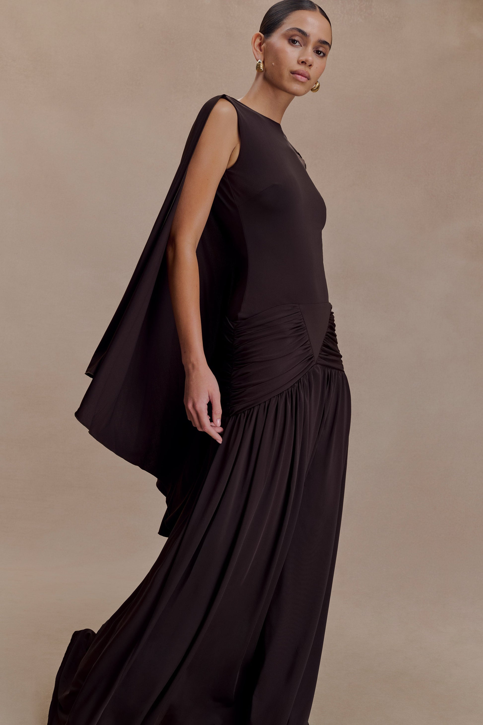 Emory Jersey Cape Maxi Dress in Navy Chocolate 7
