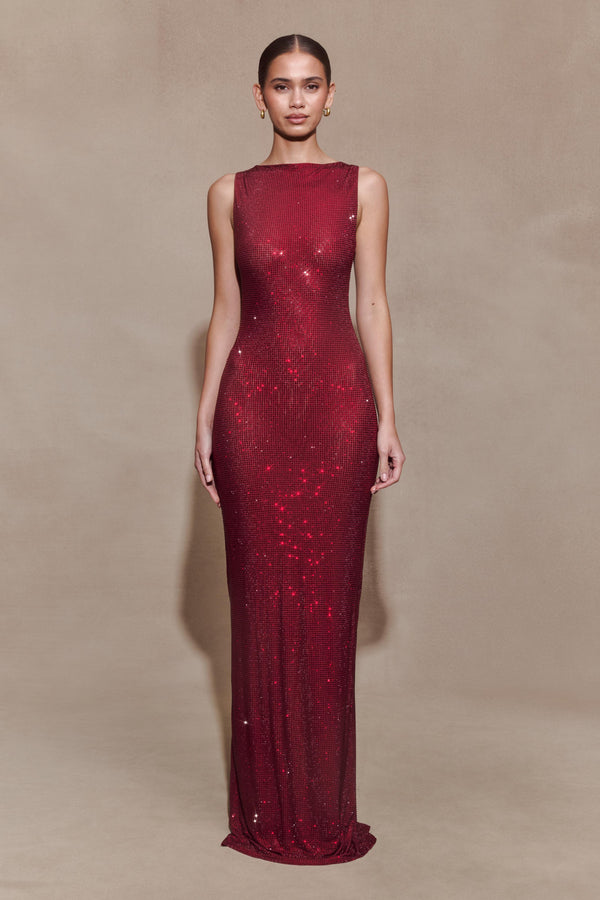 Magnolia Diamante Sleeveless Maxi Dress in Chocolate