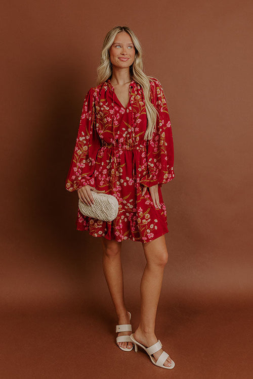 Valentina Floral Mini Dress in Red Red 1