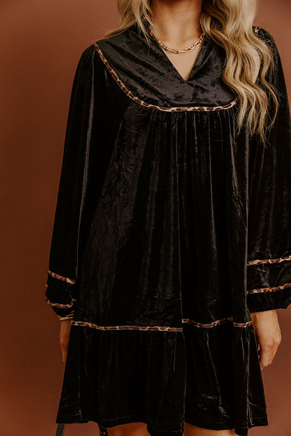 Isadora Velvet Mini Dress in Dark Teal Black 4