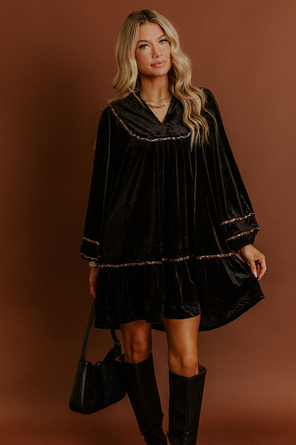 Isadora Velvet Mini Dress in Dark Teal Black 2