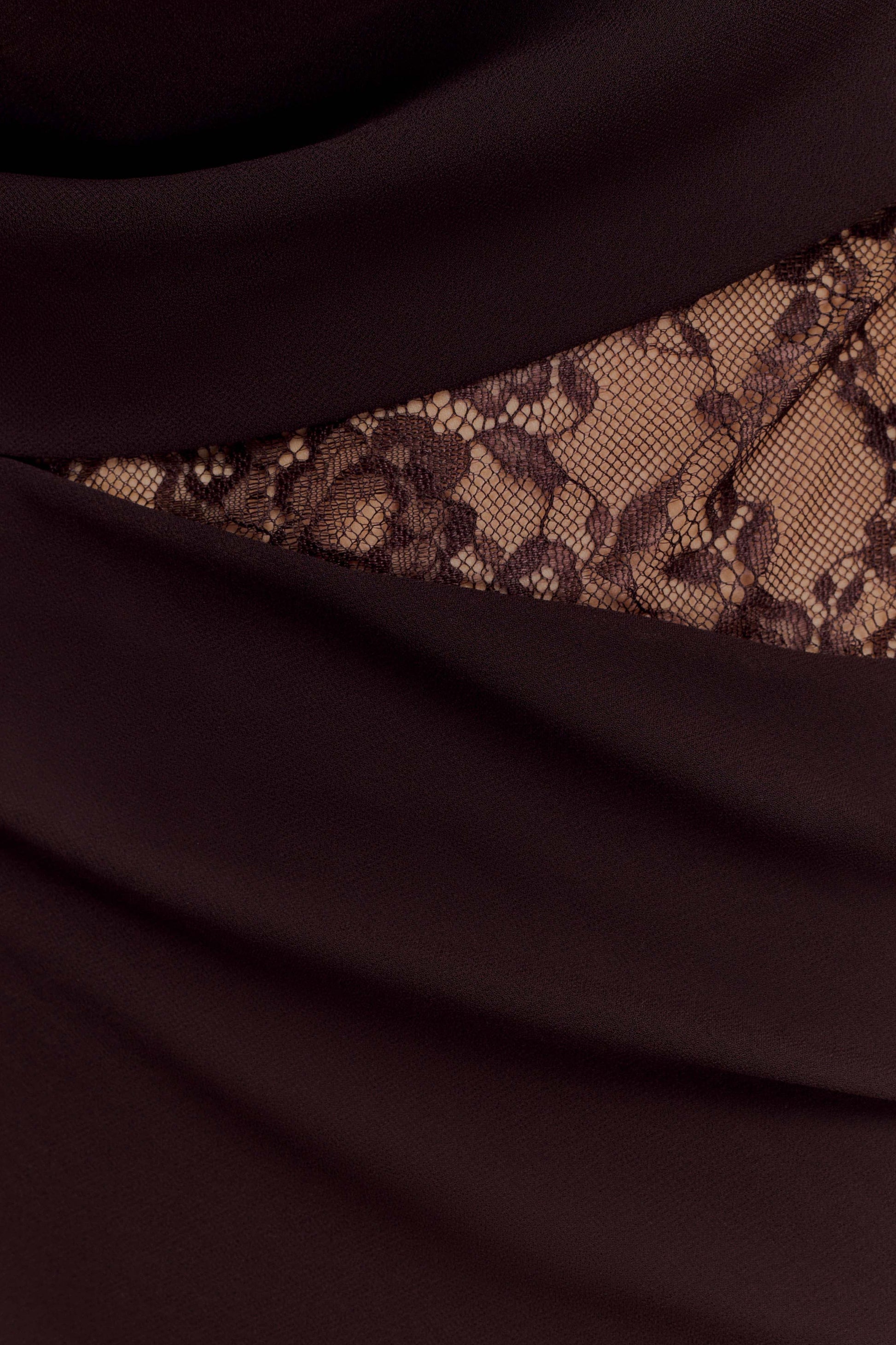 Arra Chiffon & Lace Halter Maxi Dress in Plum Cacao Brown 7