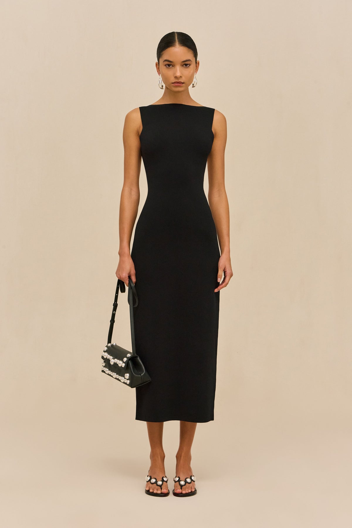 Ava Knit Midi Dress in Black BLACK 2