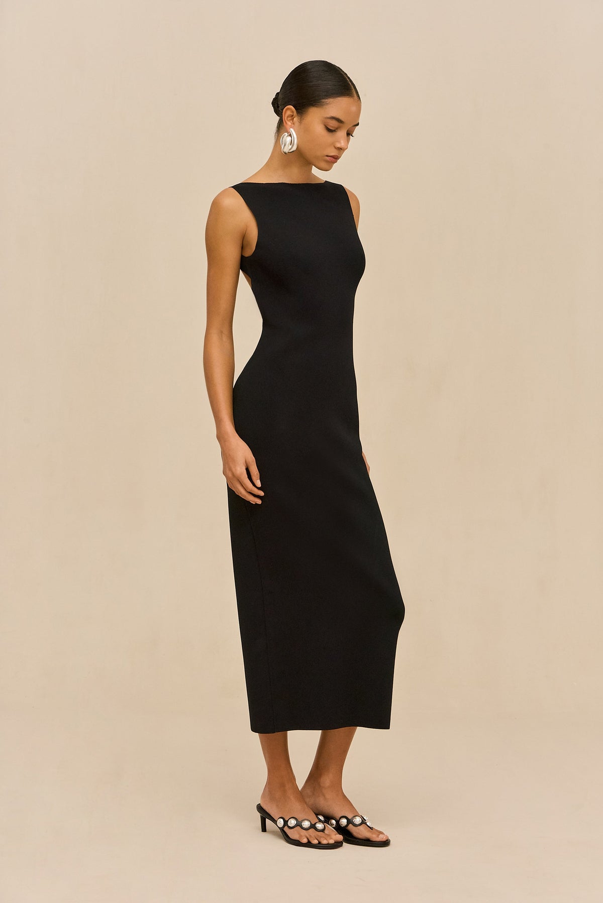 Ava Knit Midi Dress in Black BLACK 4
