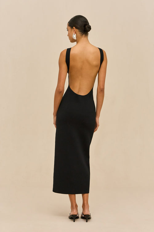 Ava Knit Midi Dress in Black BLACK 1