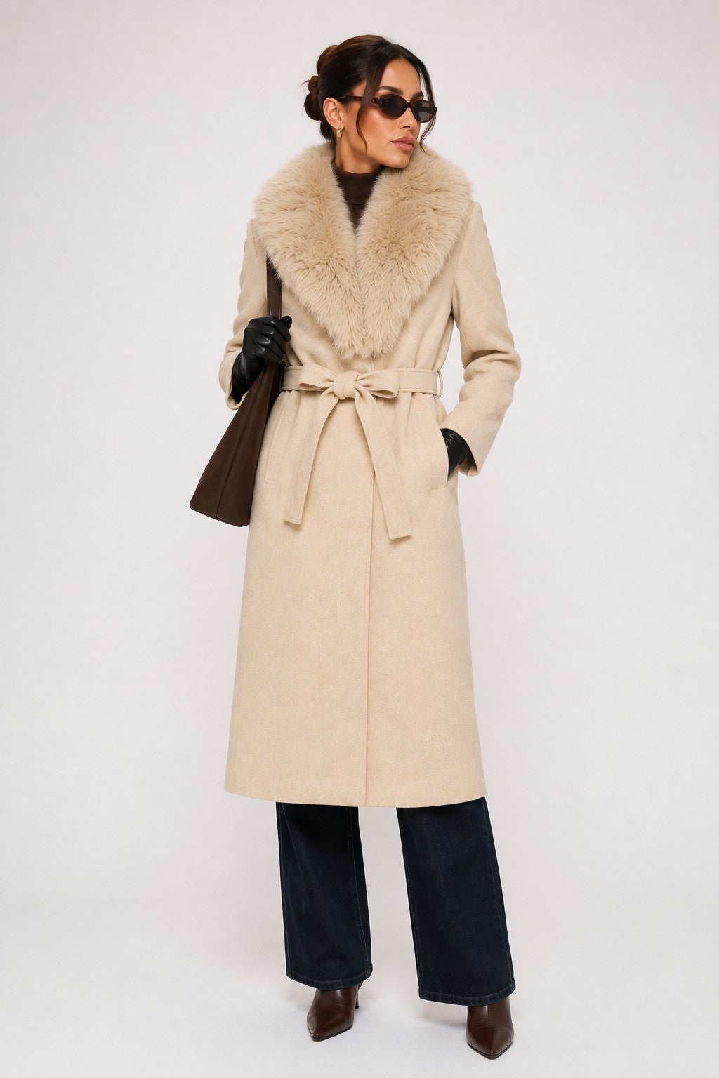 Monarch Faux Fur-Collar Coat D. Red 5