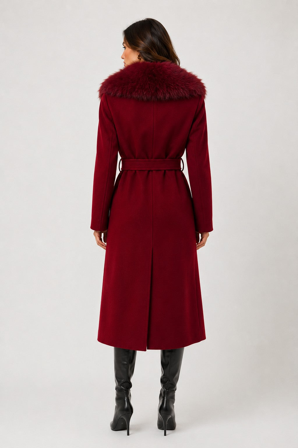 Monarch Faux Fur-Collar Coat D. Red 2