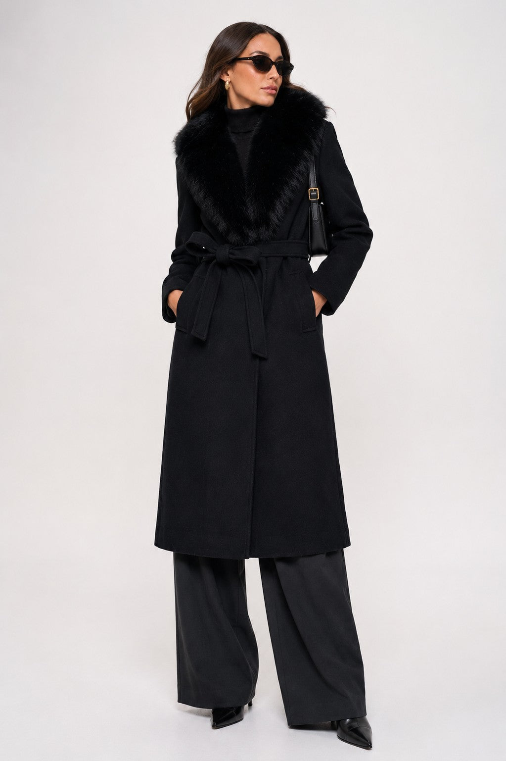 Monarch Faux Fur-Collar Coat Black 7