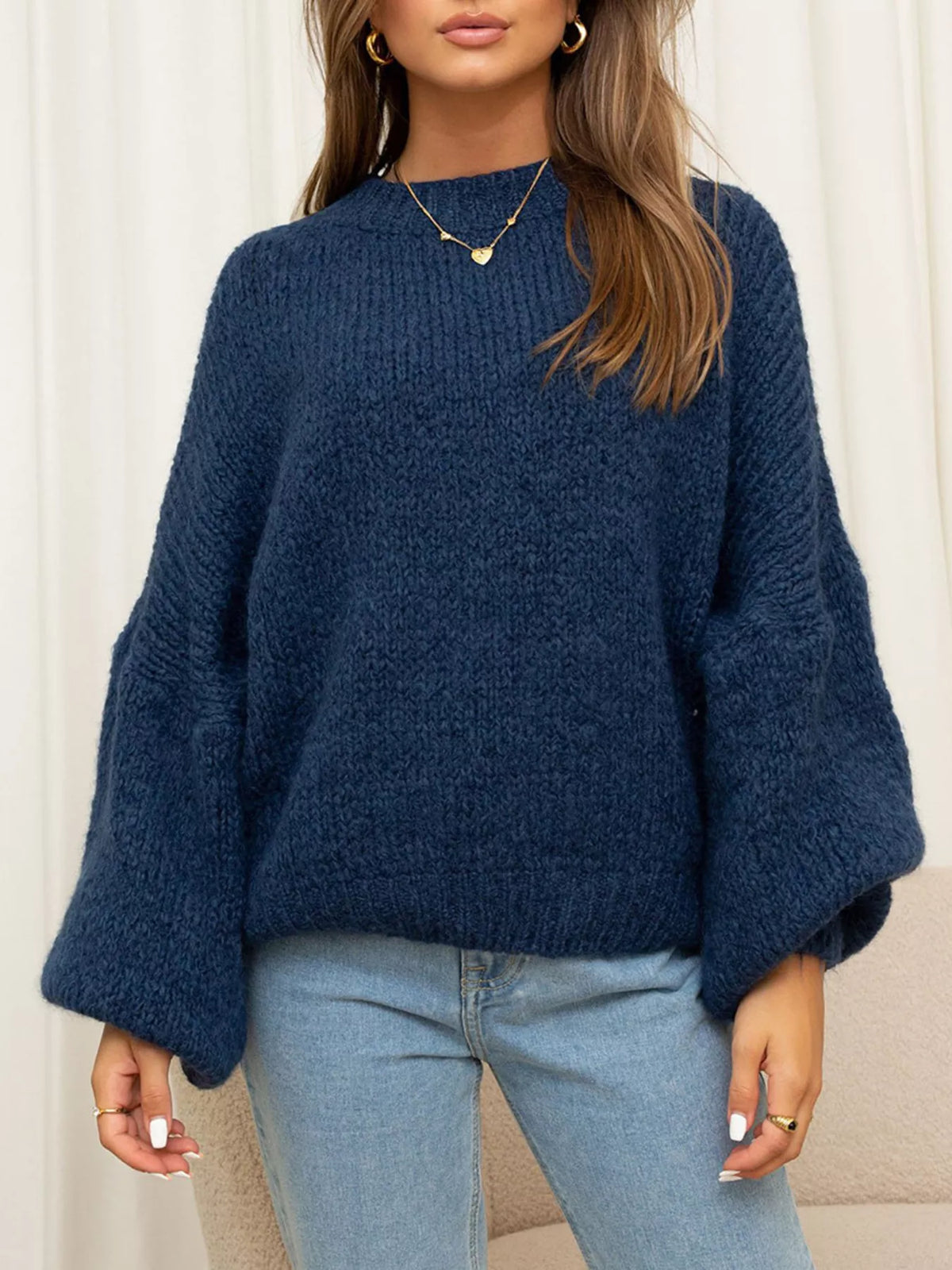 Margot Knit Sweater in Navy Blue Red 1