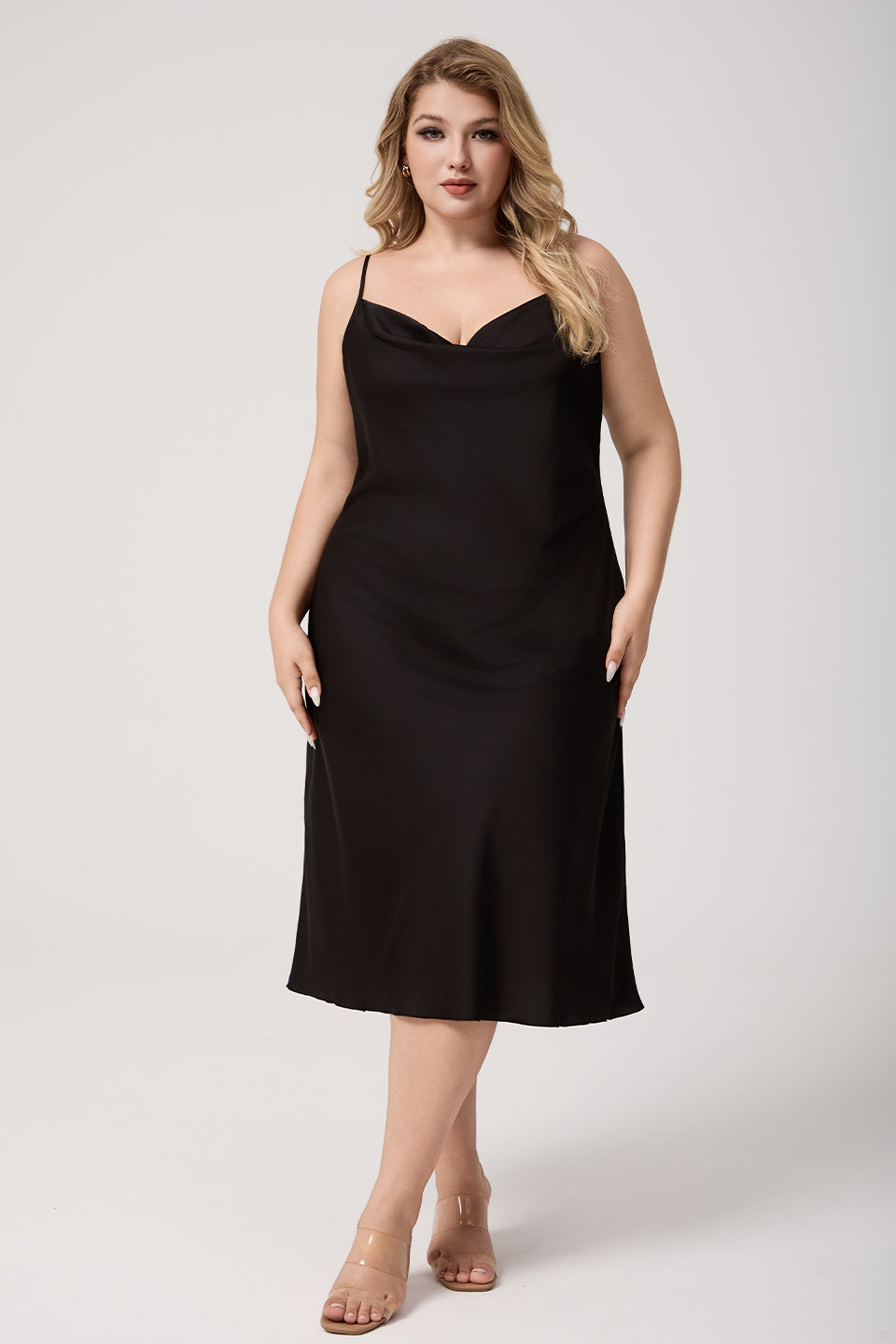 Xanthe Satin Cowl Neck Slip Dress Black 1