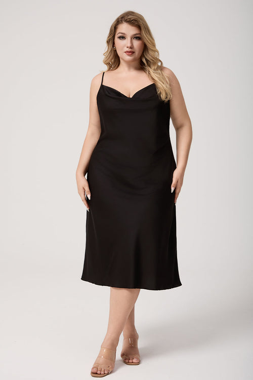 Xanthe Satin Cowl Neck Slip Dress Black 1