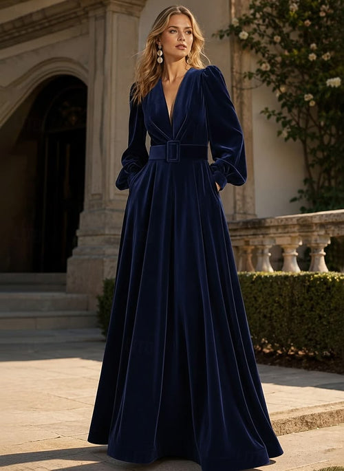 Ophelia Velvet A-Line Evening Gown Black 1