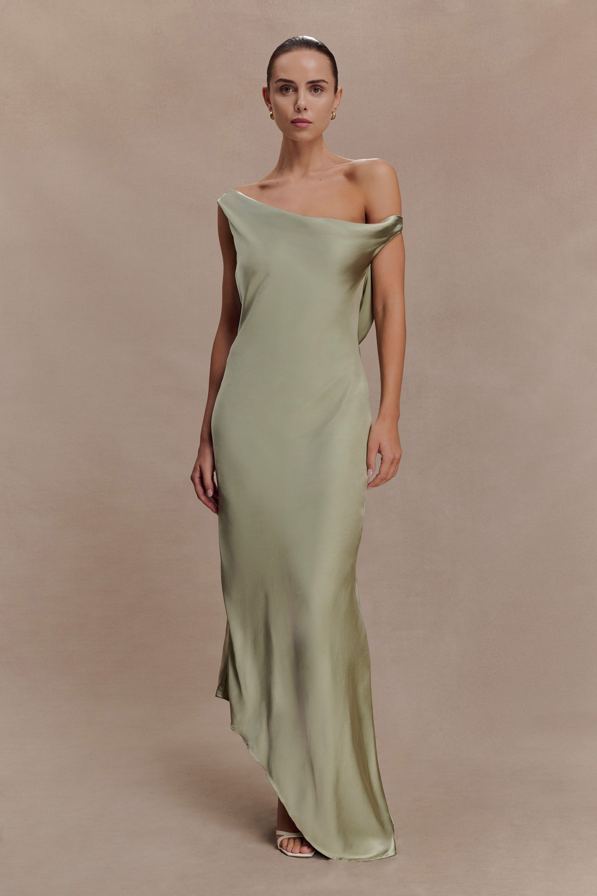 Yvette Asymmetrical Slip Maxi Dress in Emerald Emerald 29
