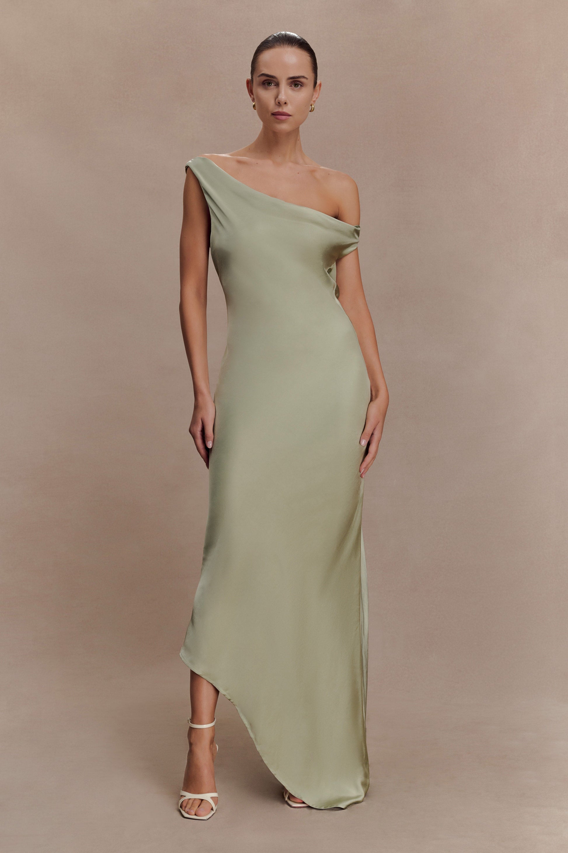 Yvette Asymmetrical Slip Maxi Dress in Emerald Emerald 27
