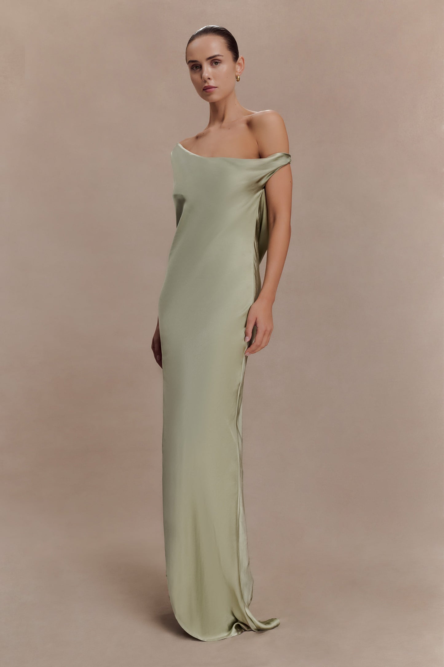 Yvette Asymmetrical Slip Maxi Dress in Emerald Emerald 28