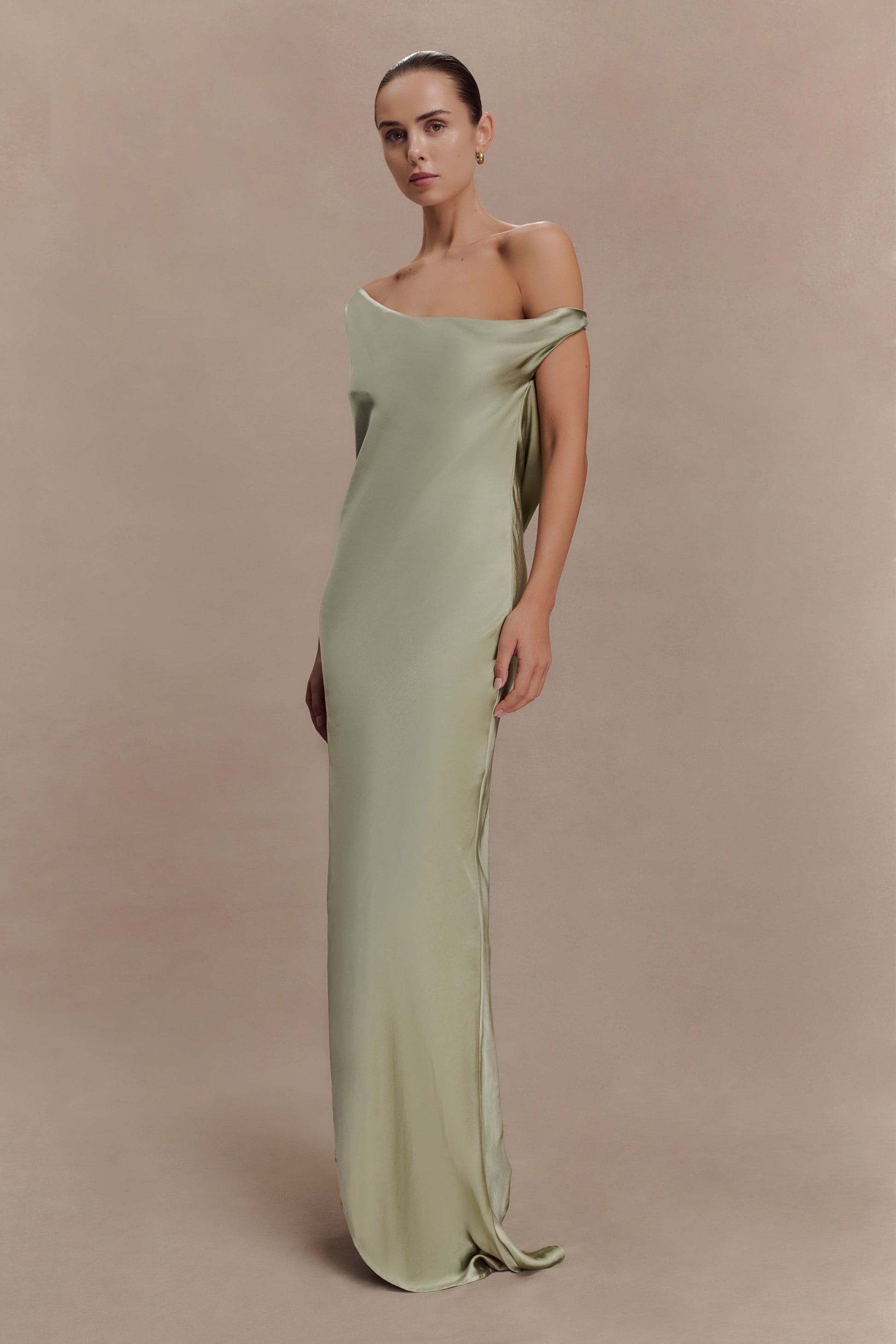Yvette Asymmetrical Slip Maxi Dress in Emerald Emerald 28