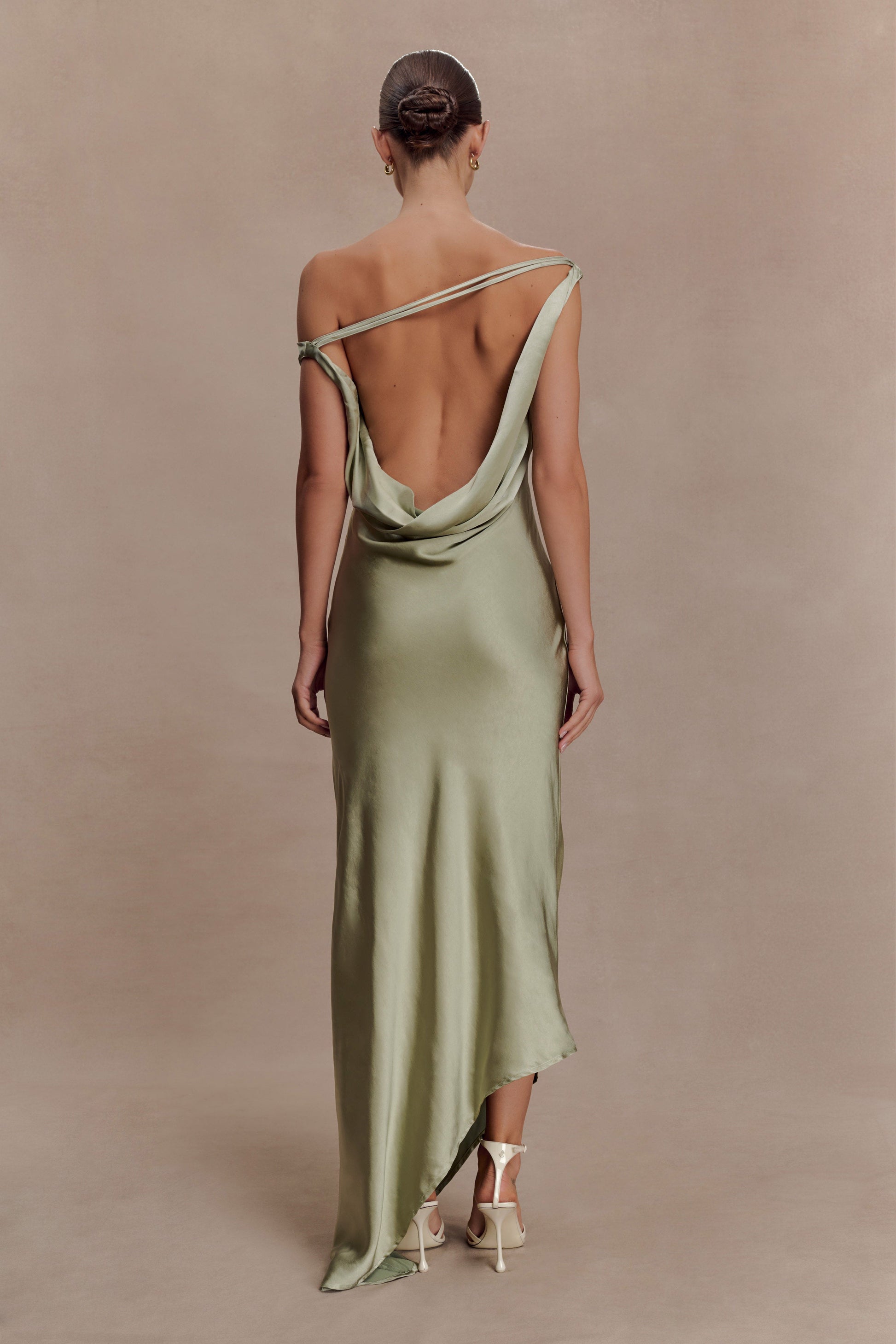 Yvette Asymmetrical Slip Maxi Dress in Emerald Emerald 30