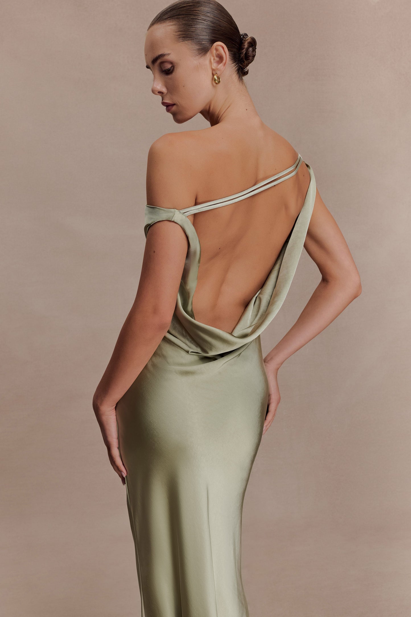 Yvette Asymmetrical Slip Maxi Dress in Emerald Emerald 31