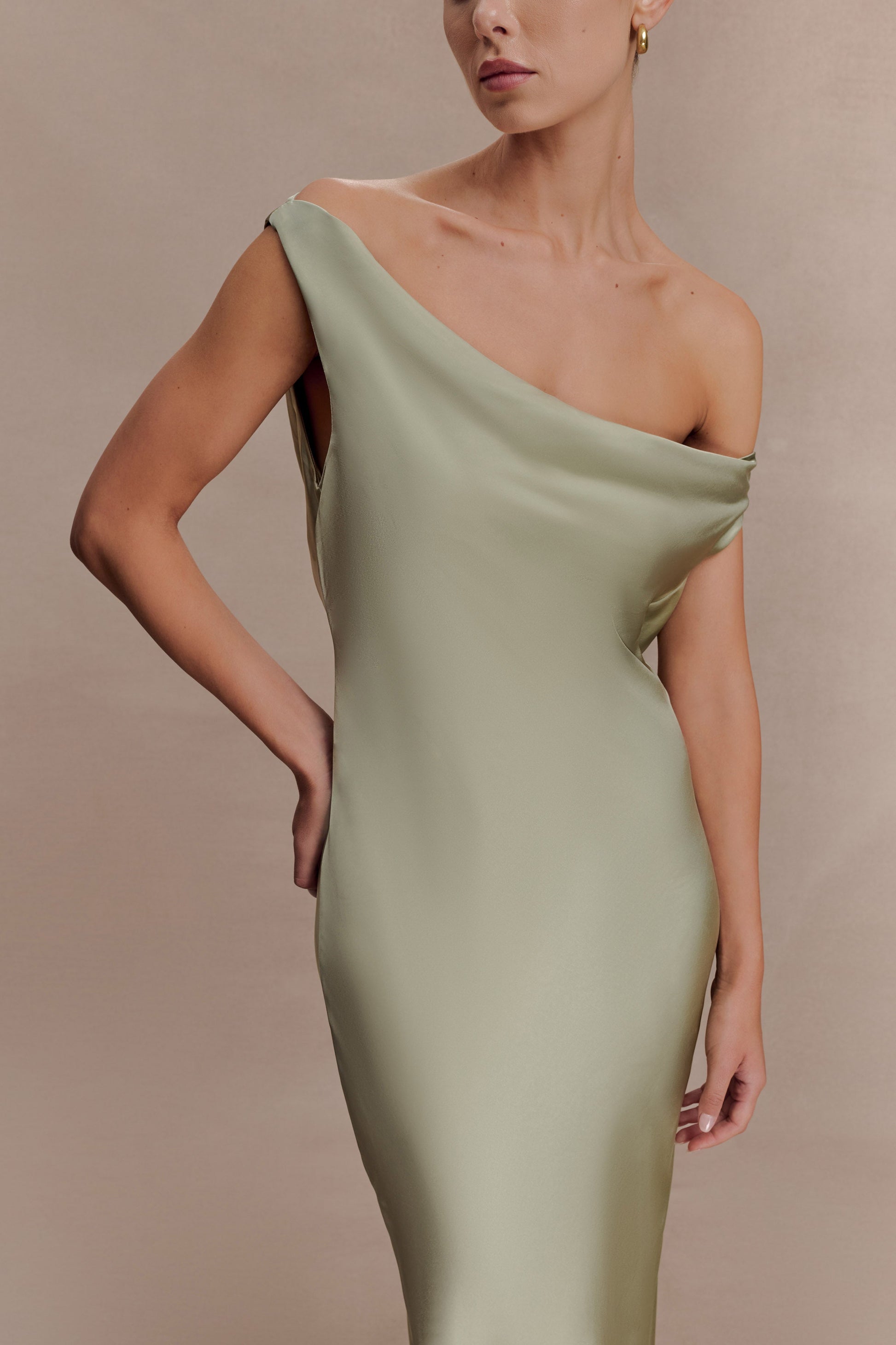 Yvette Asymmetrical Slip Maxi Dress in Emerald Emerald 32
