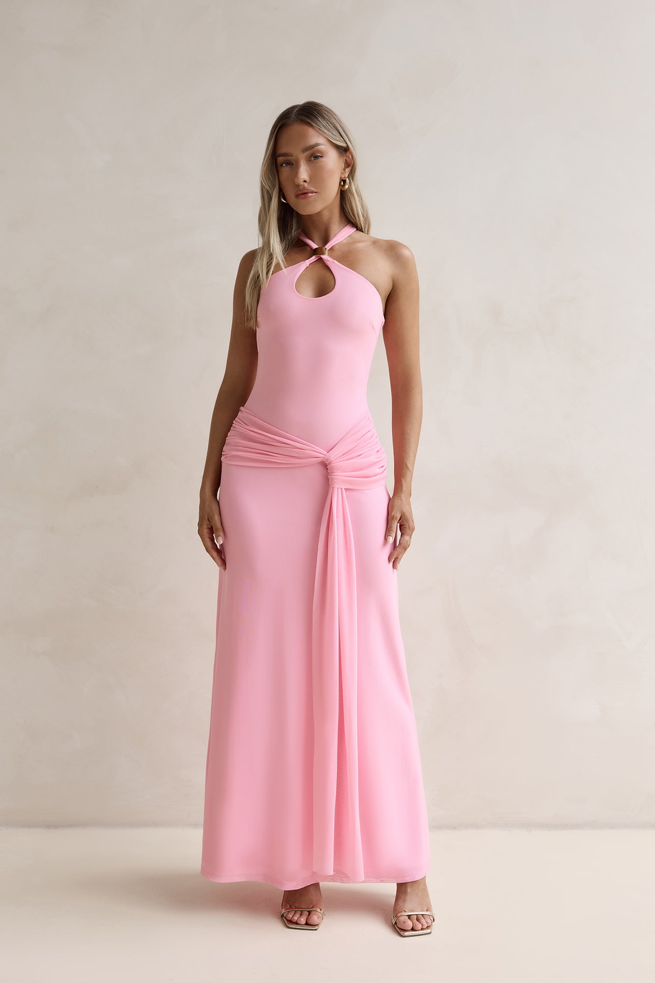 Ophelia Paradise Maxi Dress in Soft Yellow Dreams Mesh Maxi Dress Pink 1