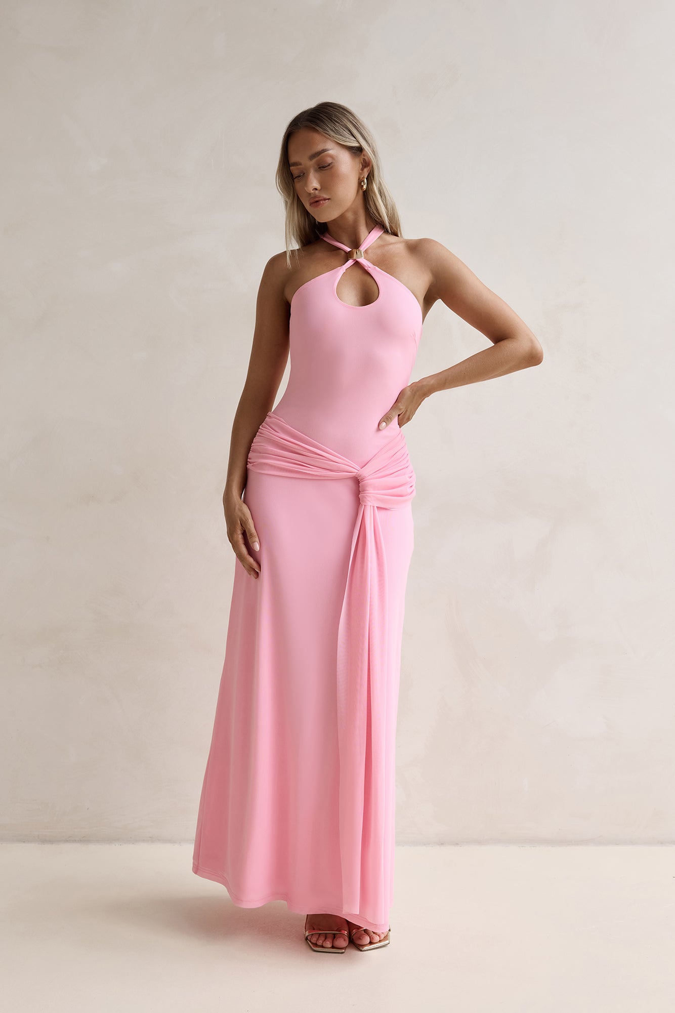 Ophelia Paradise Maxi Dress in Soft Yellow Dreams Mesh Maxi Dress Pink 4
