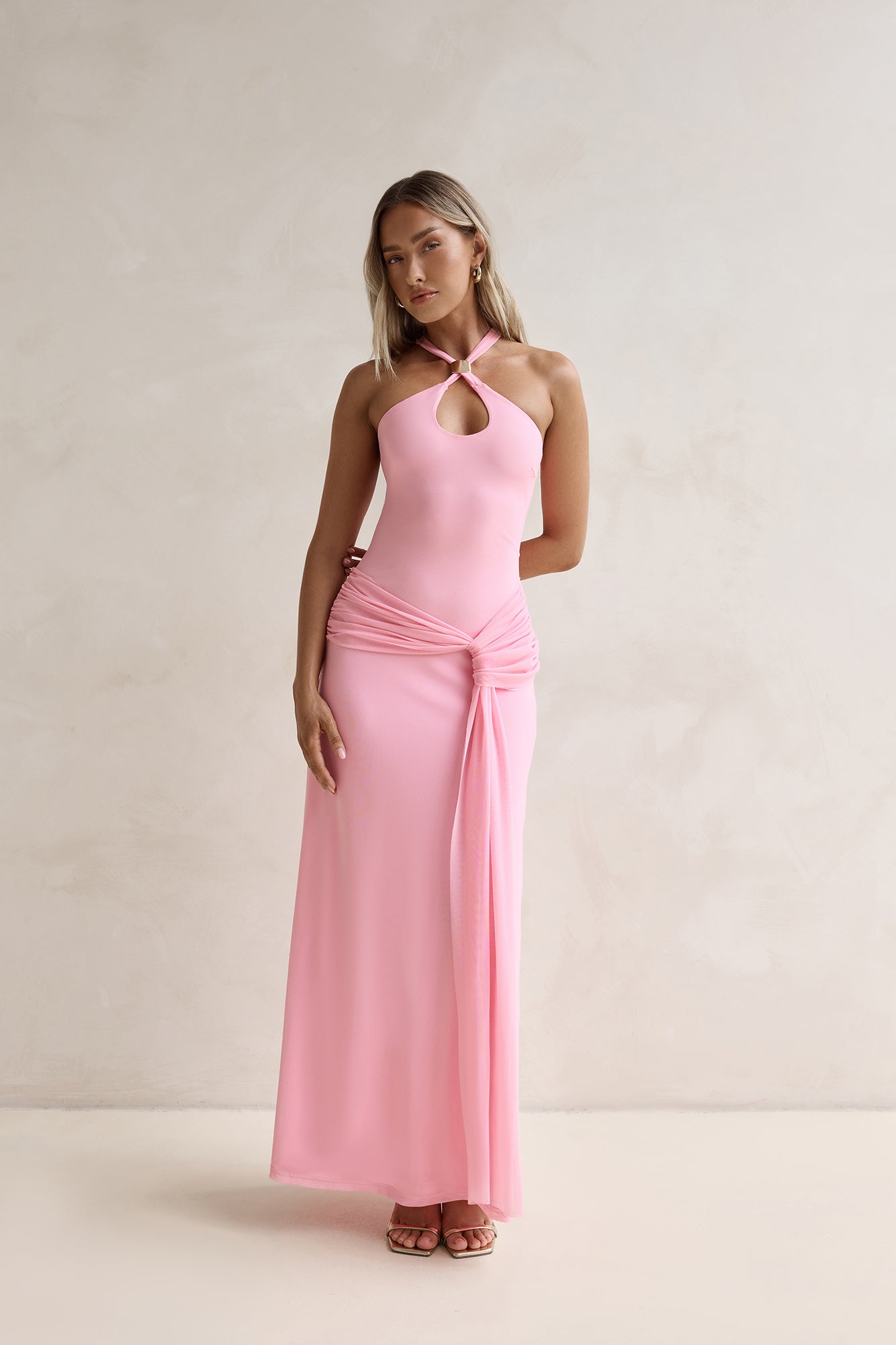 Ophelia Paradise Maxi Dress in Soft Yellow Dreams Mesh Maxi Dress Pink 7