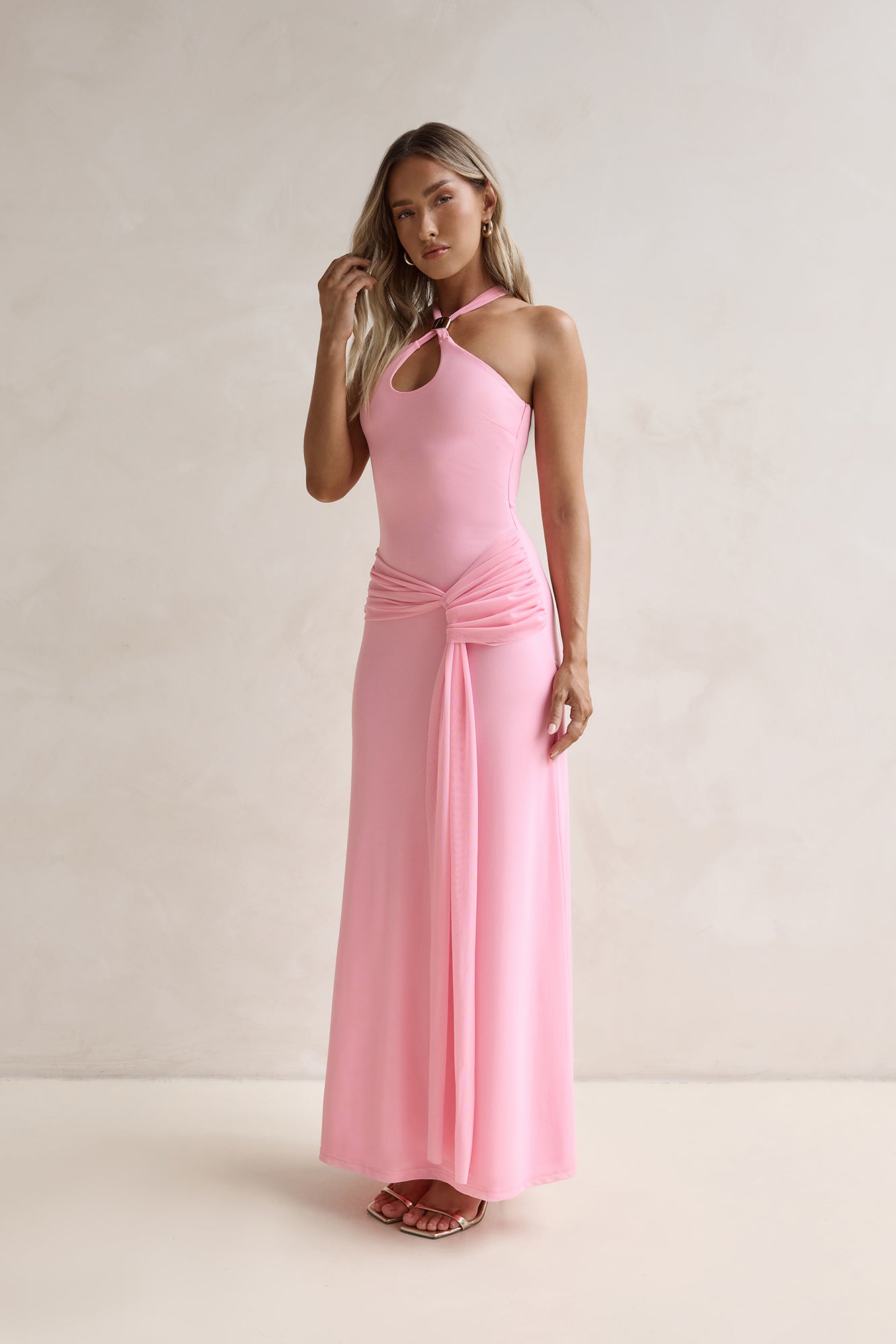 Ophelia Paradise Maxi Dress in Soft Yellow Dreams Mesh Maxi Dress Pink 6
