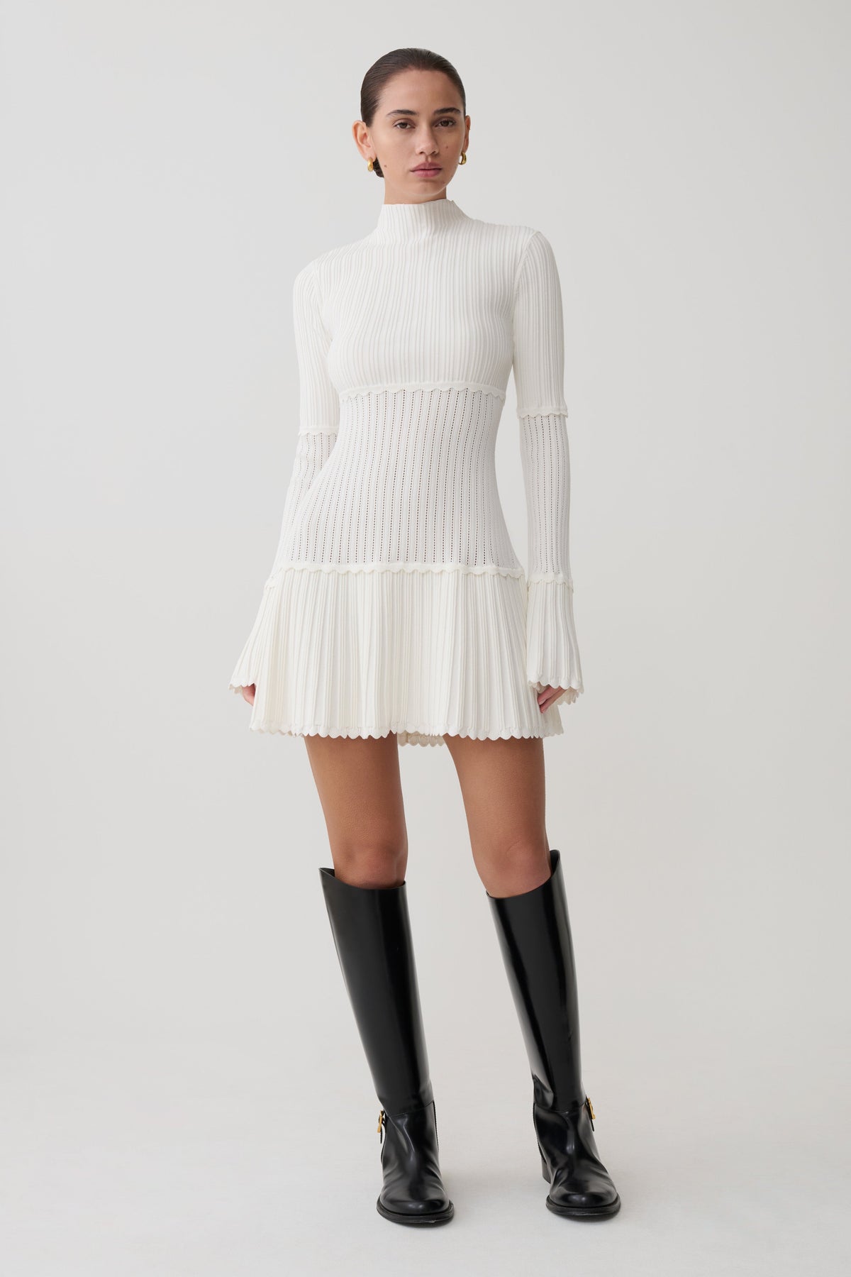 Adena Pointelle Knit Mini Dress Ivory 4