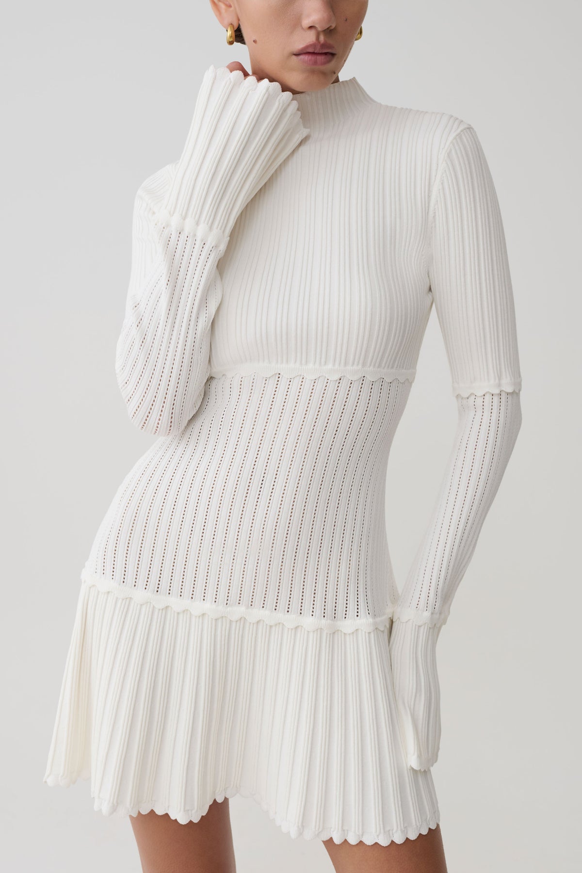 Adena Pointelle Knit Mini Dress Ivory 5