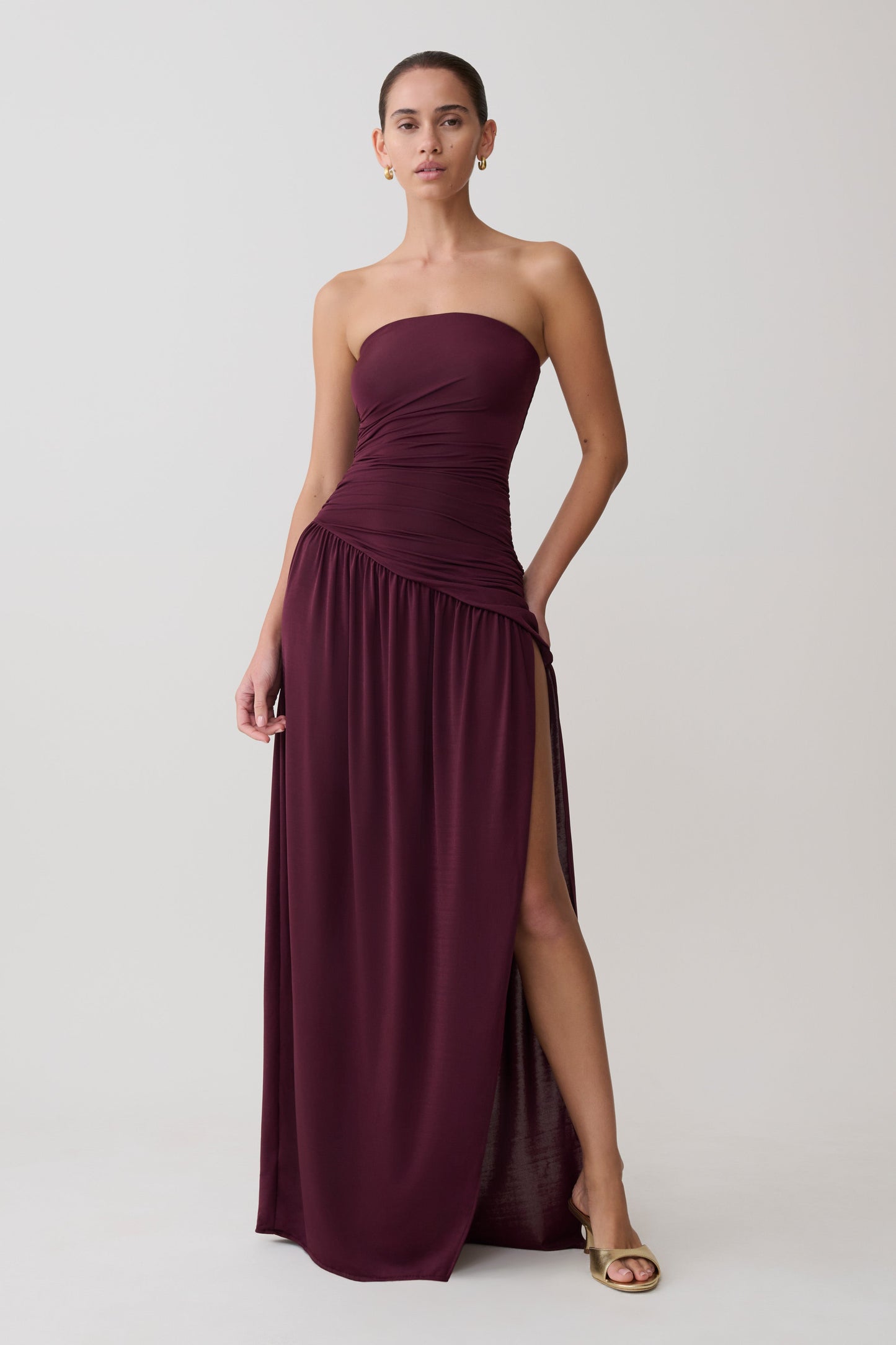 Bex Burgundy Slinky Maxi Dress Burgundy 1