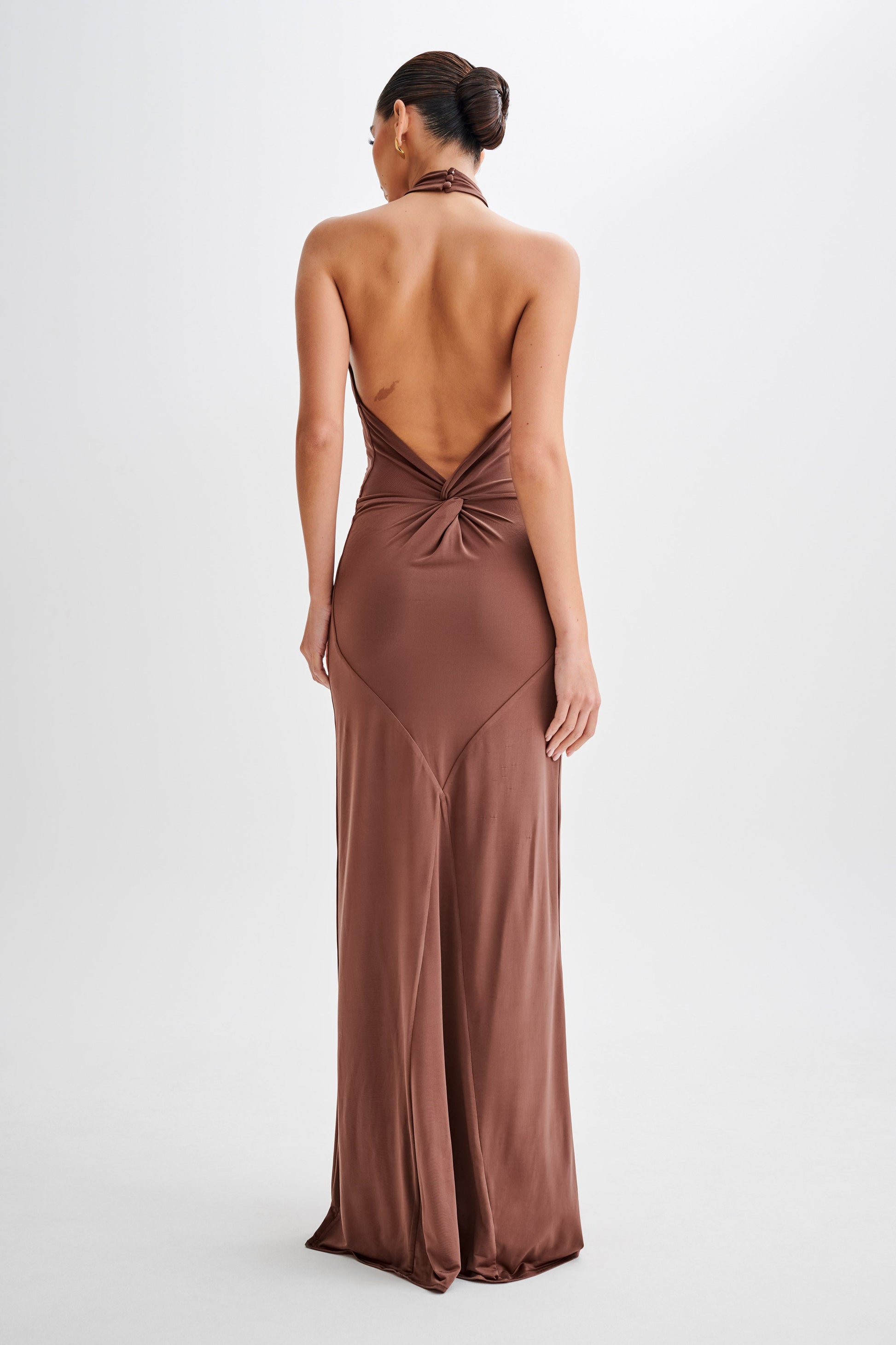 Elyna Slinky Halter Maxi Dress Chocolate 2