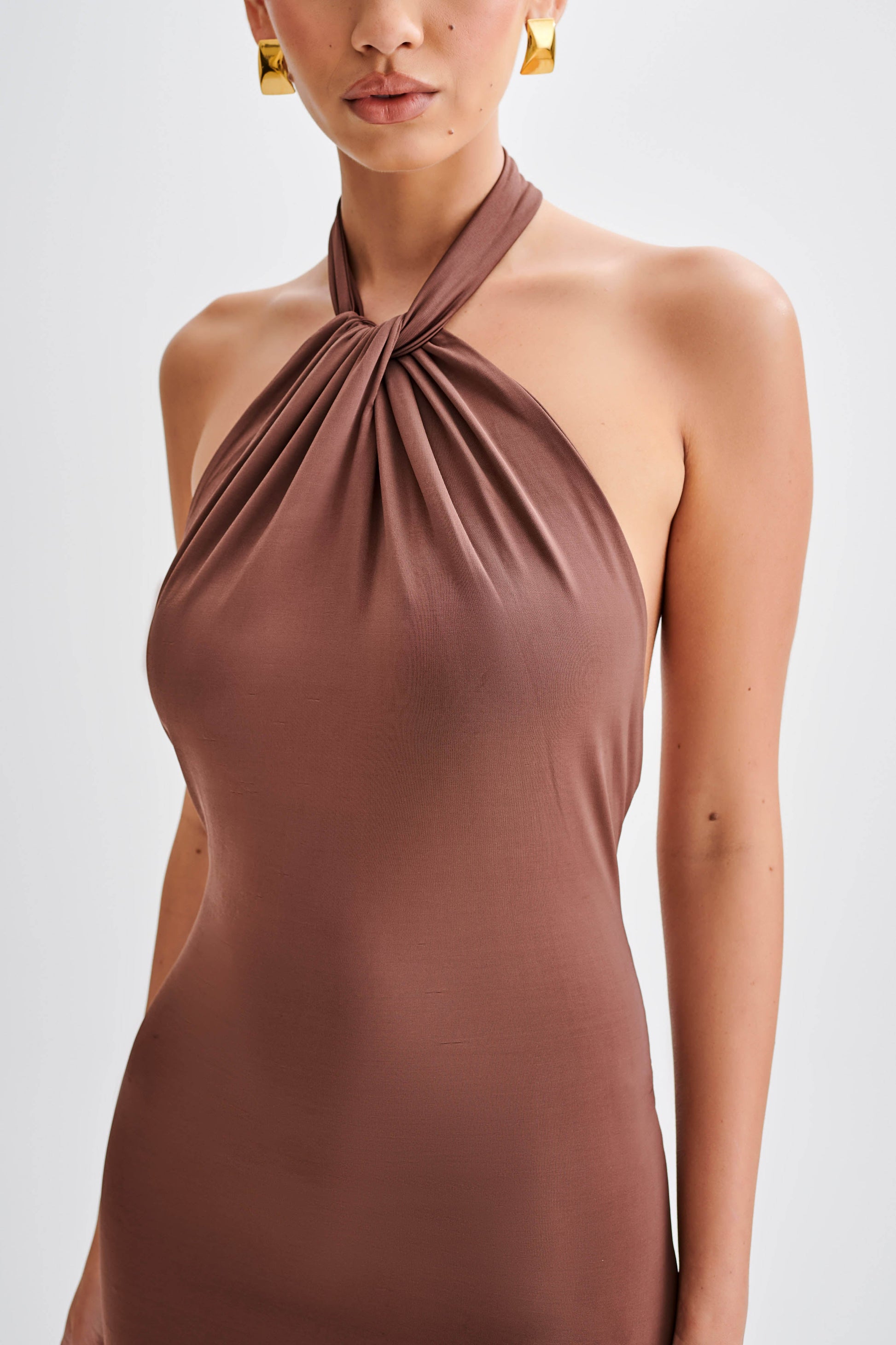 Elyna Slinky Halter Maxi Dress Chocolate 3