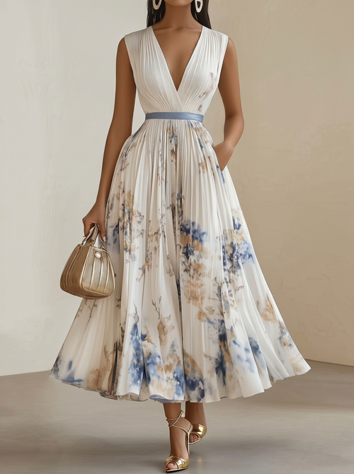 Margot Printed Pleated Dress White 1