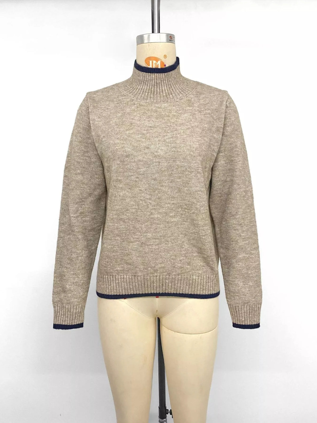 Margot Knit Sweater with Contrast Trim Khaki 8