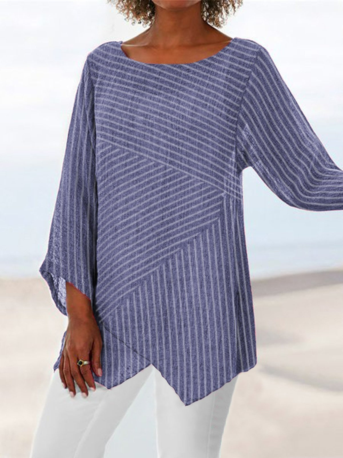 Colette Striped Crew Neck Blouse BLUE 9