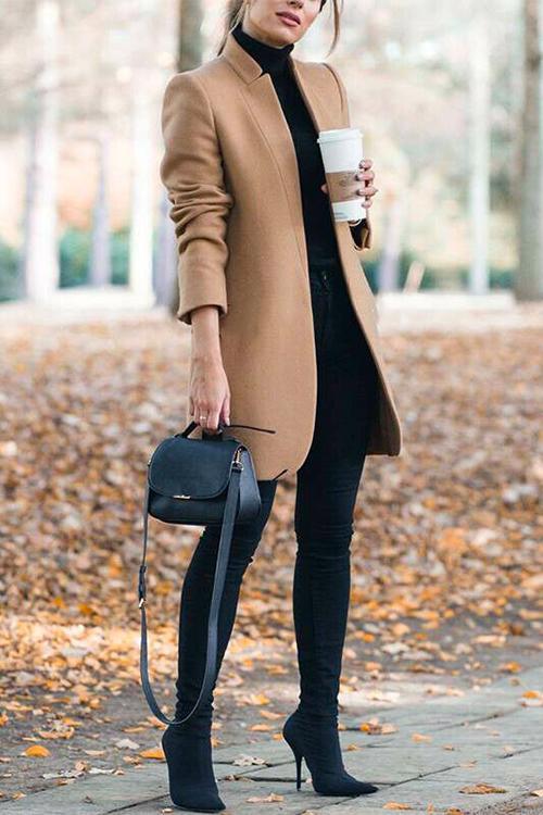 Eleanor Stand Collar Coat Dress Black 2