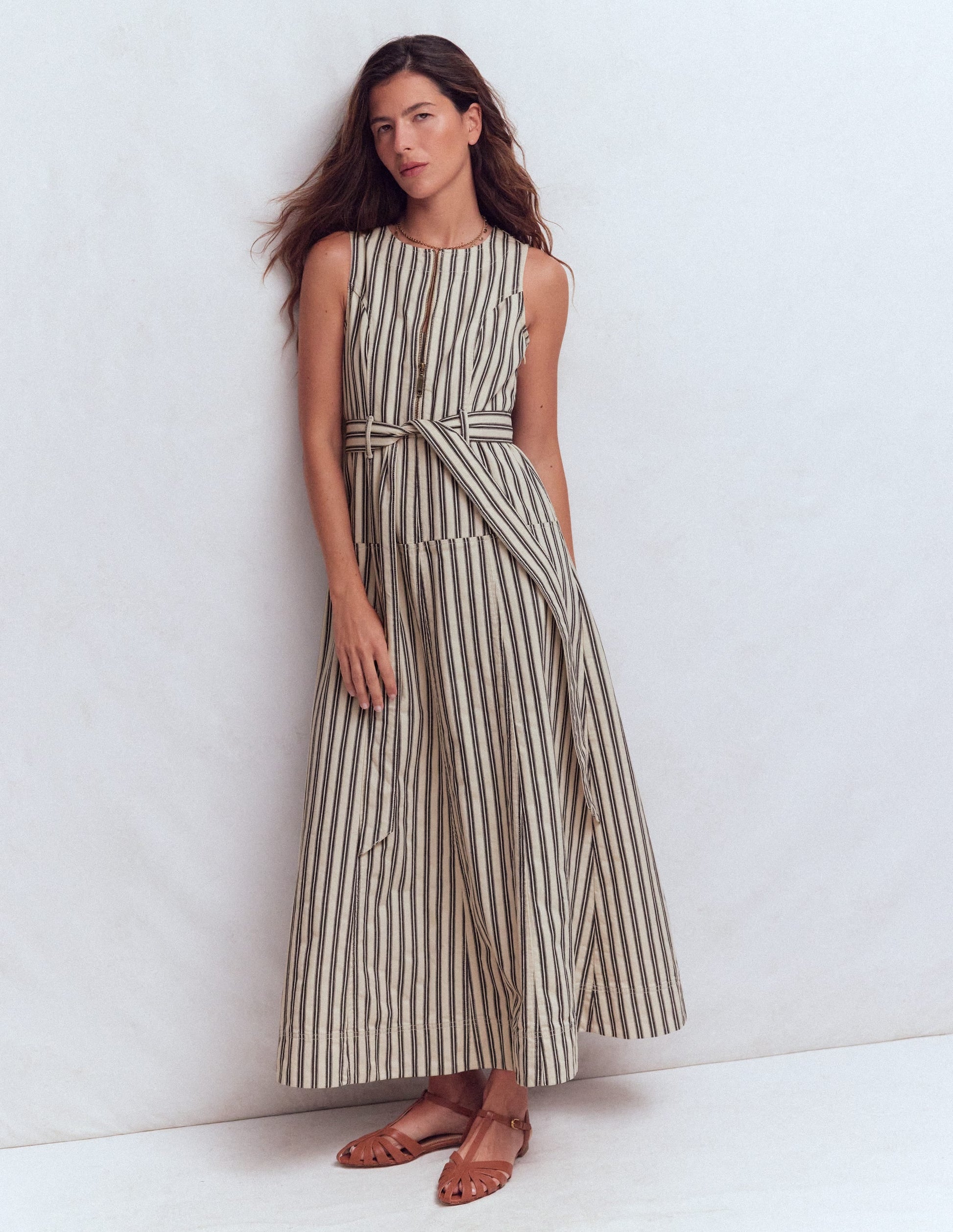 Margot Denim Zip Dress Ivory and Navy Stripe 1