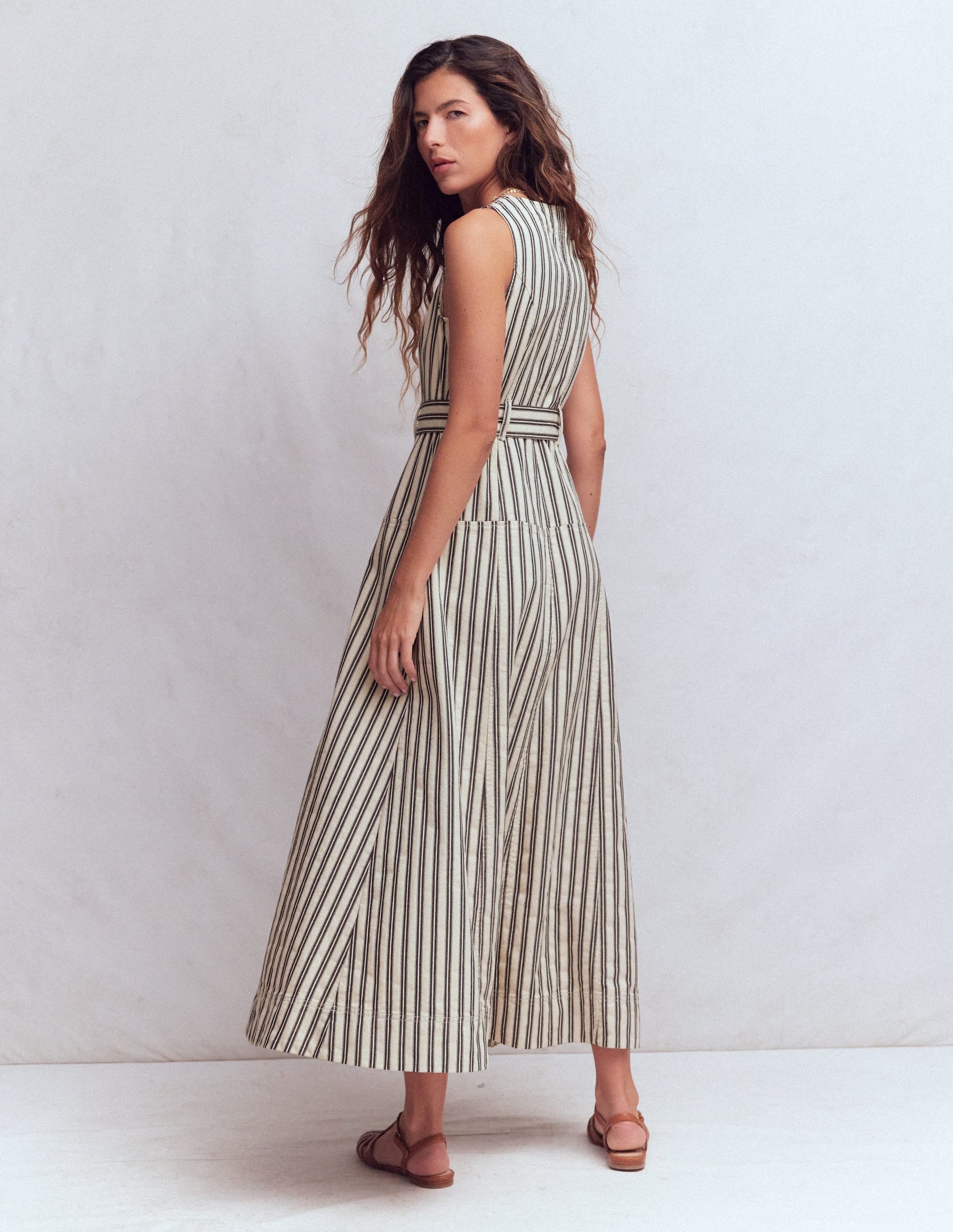 Margot Denim Zip Dress Ivory and Navy Stripe 3